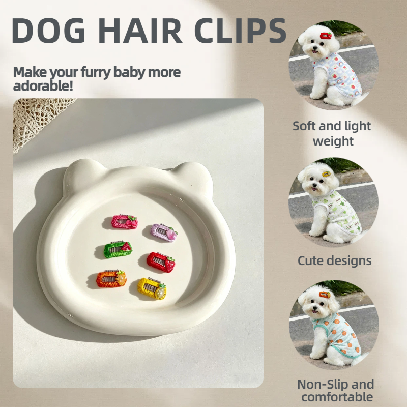 6pcs Cute Handmade Fruit Embroidery Pet Hair Clips