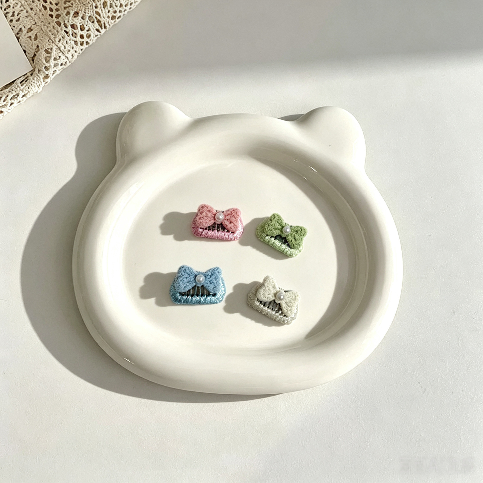 4pcs Mini Crochet Knit Pearl Bow Pet Hair Clips