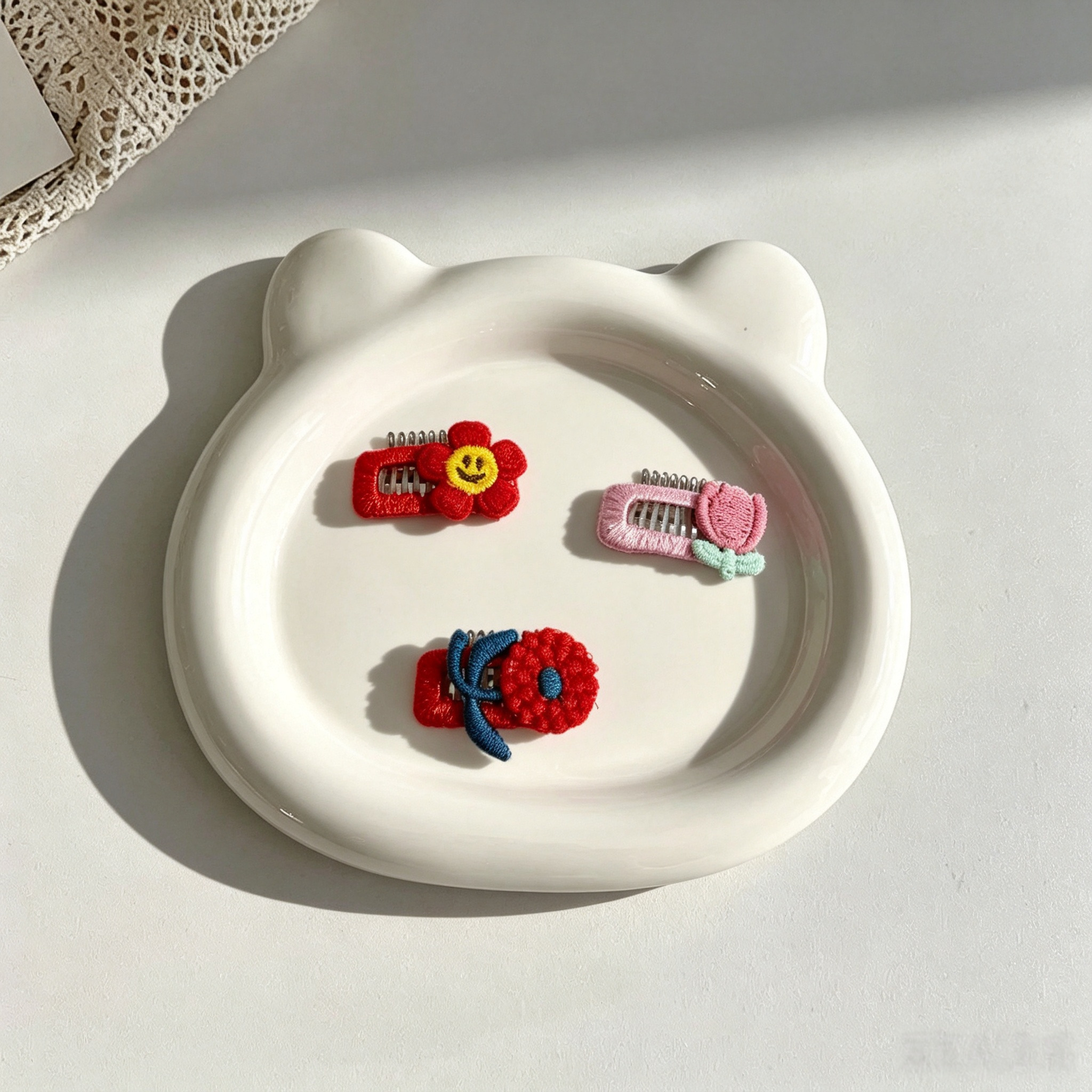 Handmade Embroidery Flower Tulip Pet Hair Clips