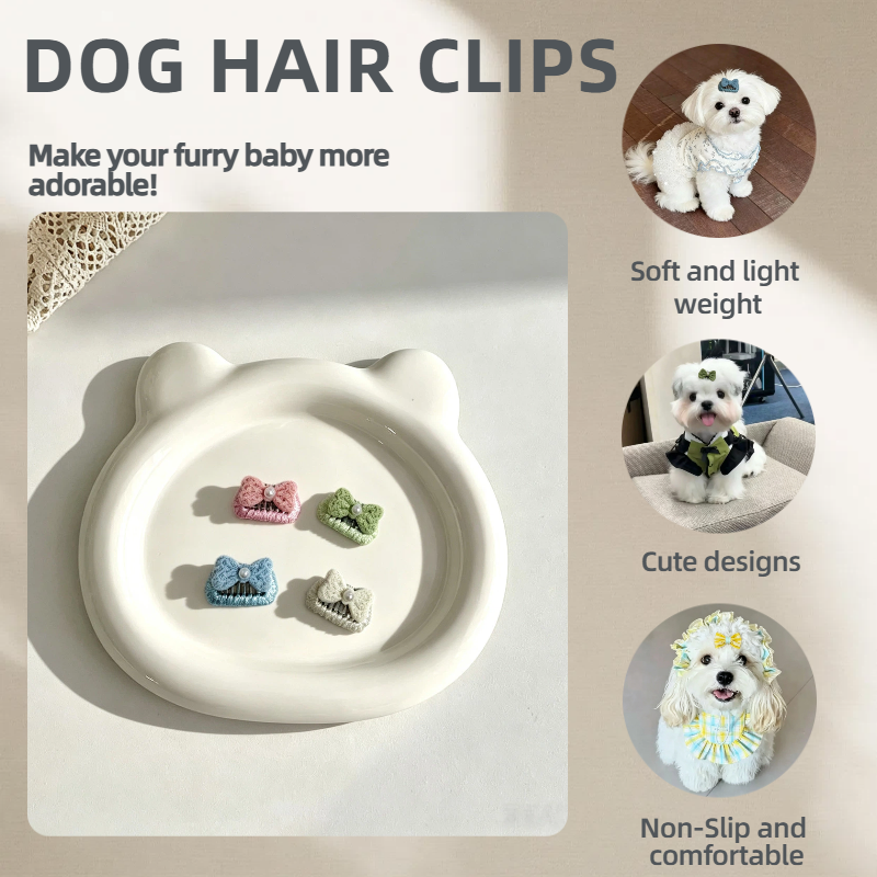 4pcs Mini Crochet Knit Pearl Bow Pet Hair Clips