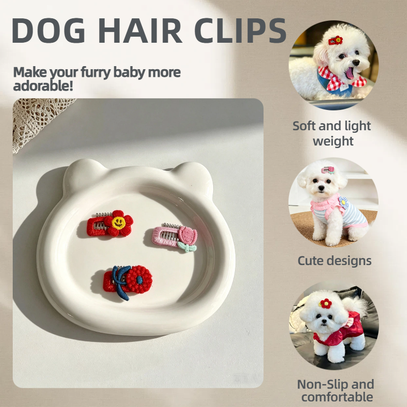 Handmade Embroidery Flower Tulip Pet Hair Clips