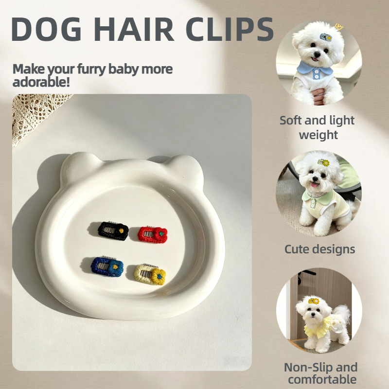 Handmade Embroidery Daisy Flower Pet Hair Clips