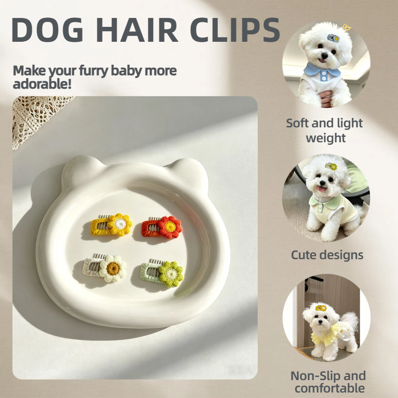 Handmade Crochet Daisy Flower Pet Hair Clips