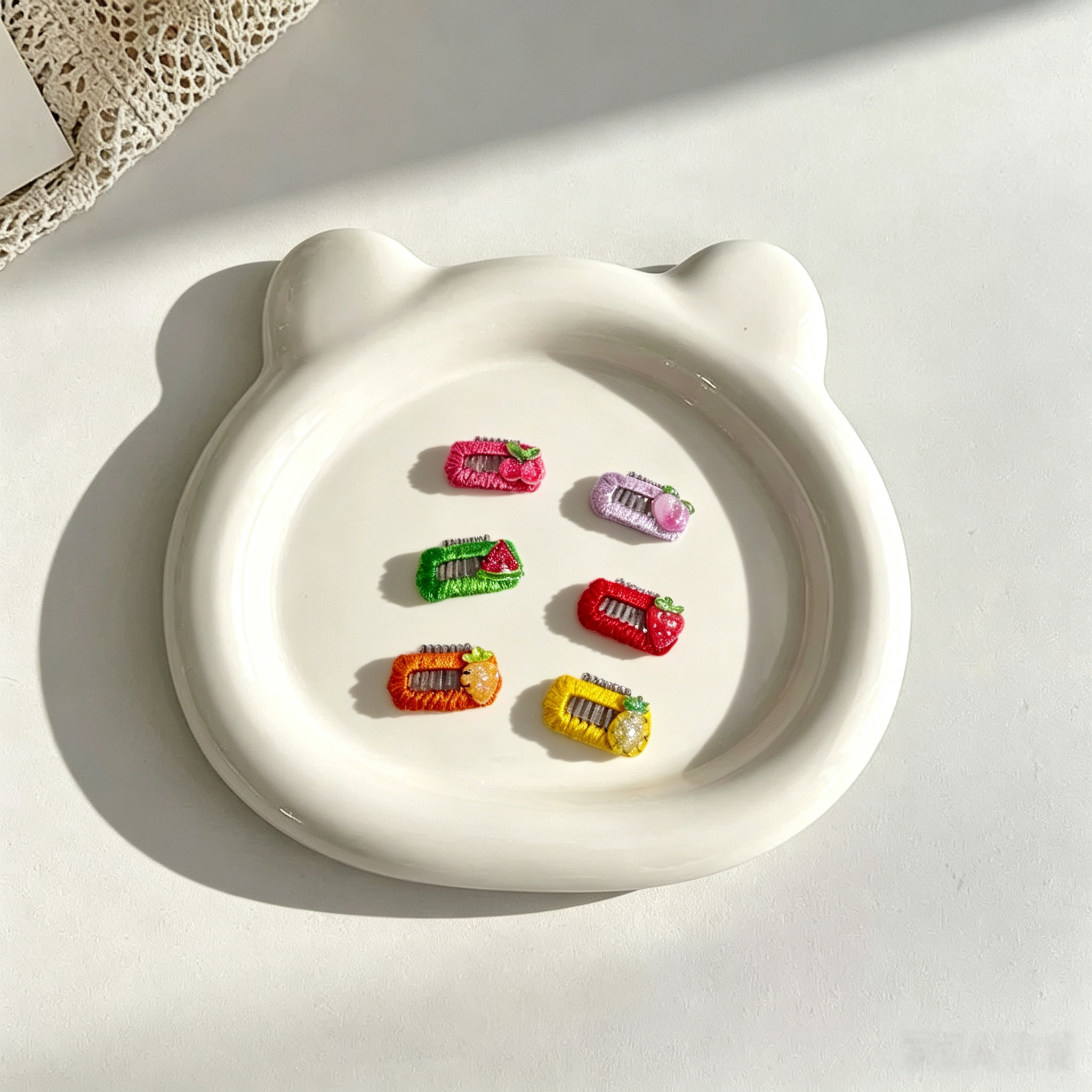 6pcs Cute Handmade Fruit Embroidery Pet Hair Clips