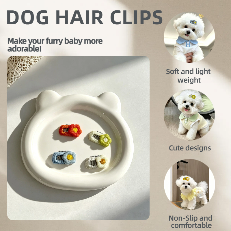 Handmade Crochet Daisy Flower Pet Hair Clips