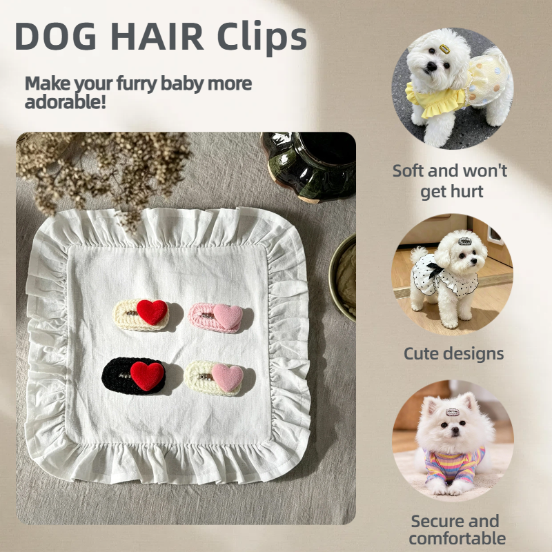 4pcs Hand Crochet Knit Yarn Mini Pet Hair Clips