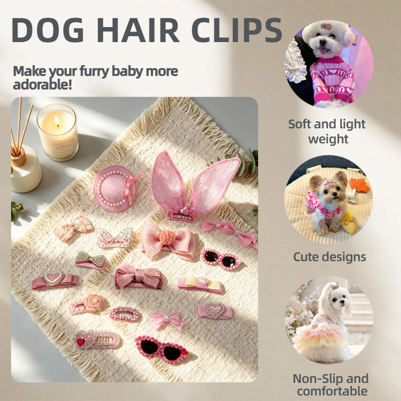 Mini Pink Bow Handmade Pet Hair Clips