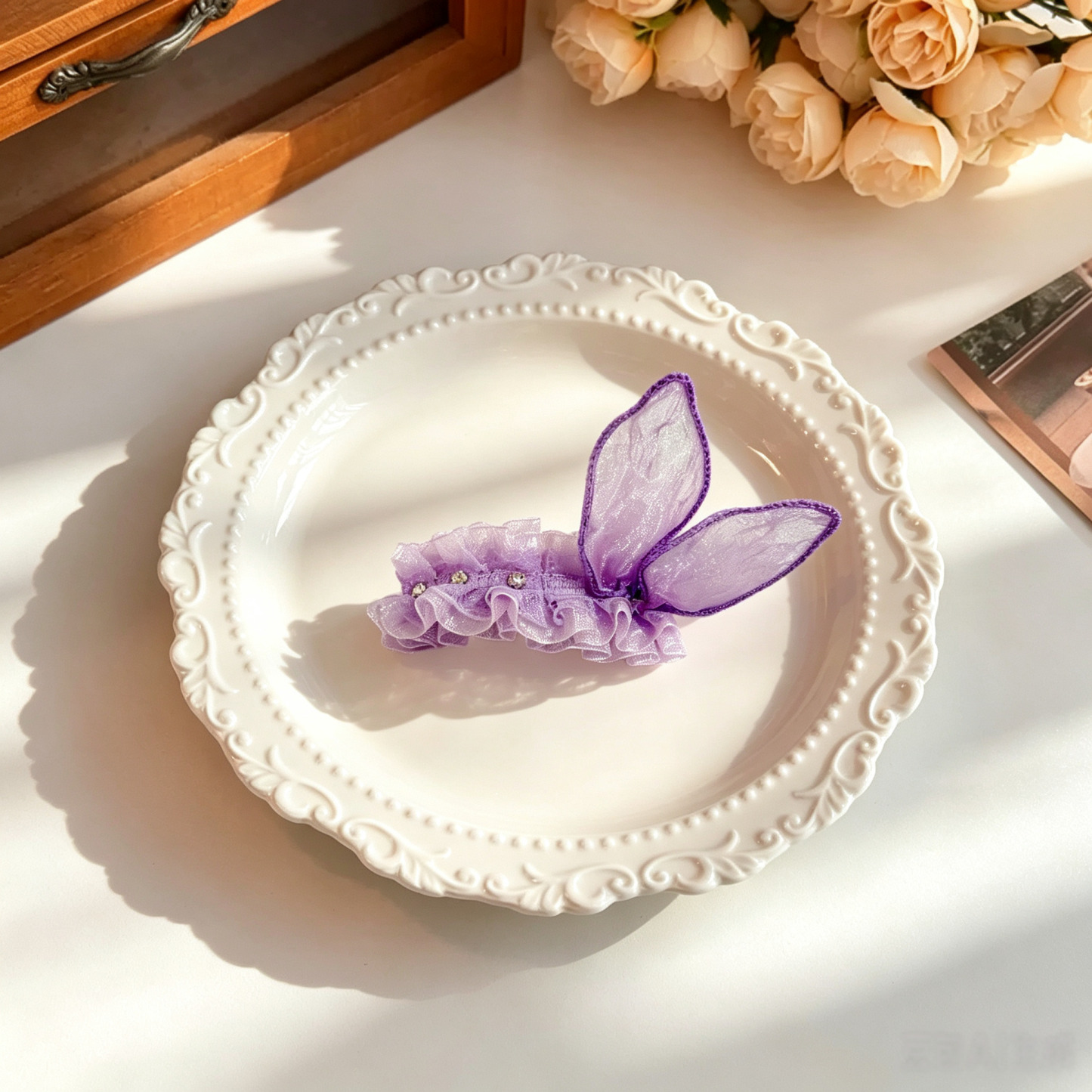 Tulle Bunny Ears Handmade Pet Hair Clips 