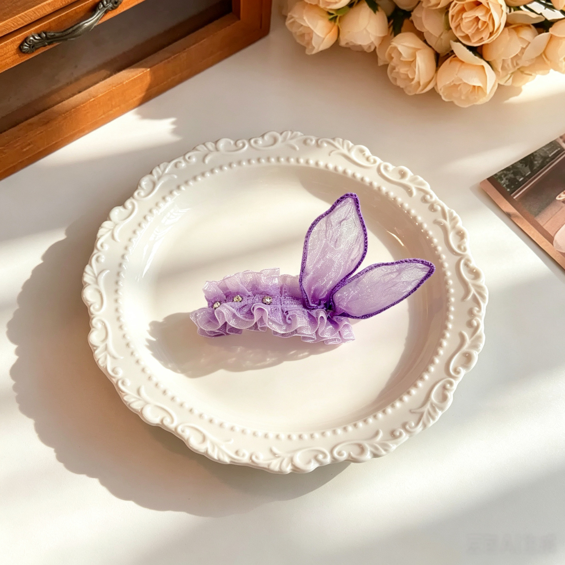 Tulle Bunny Ears Handmade Pet Hair Clips 