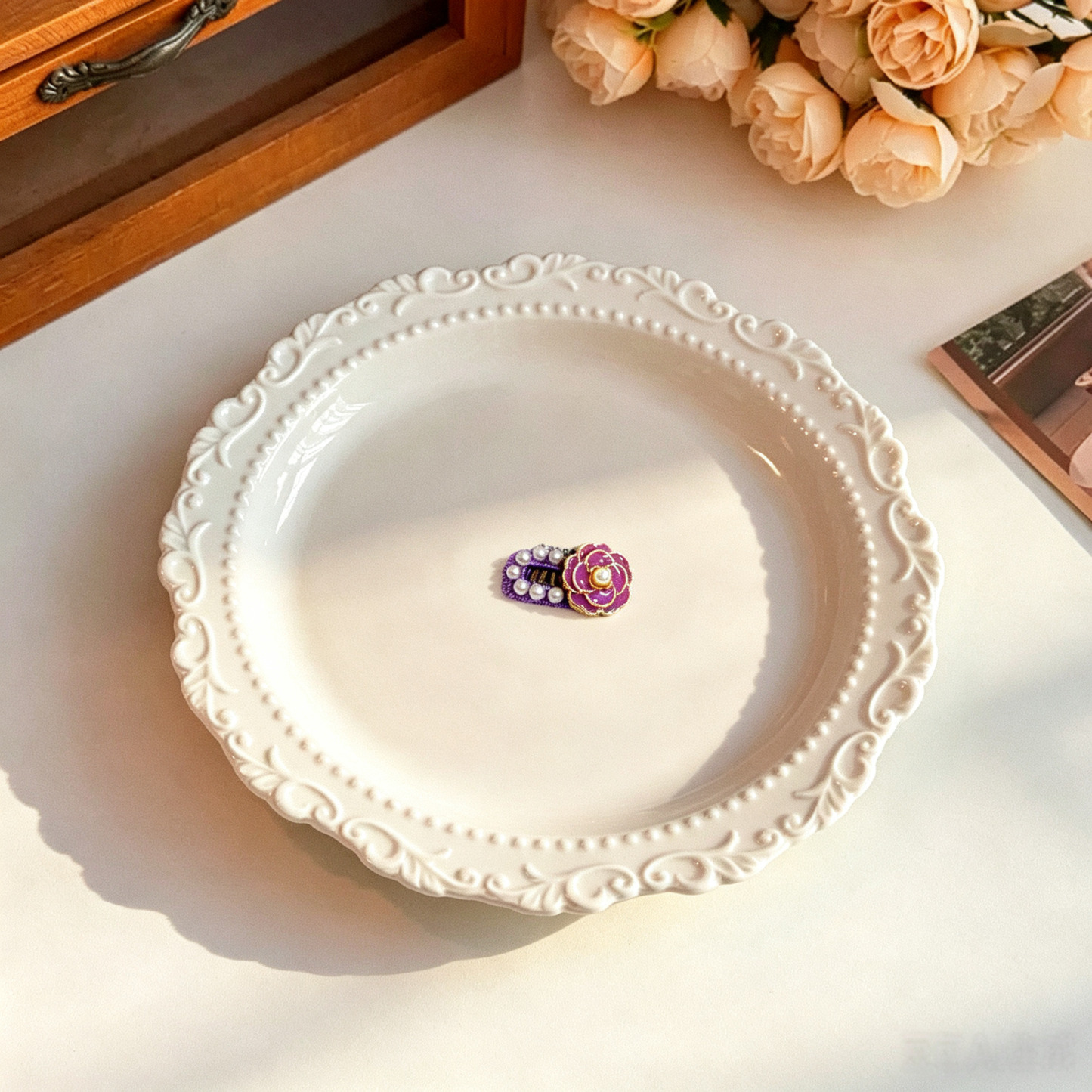 Purple Camellia Pearl Handmade Pet Hair Clips 