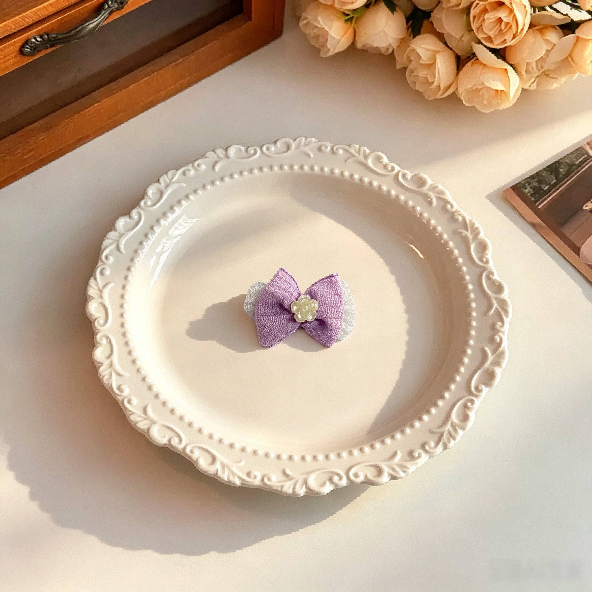 Elegant Purple Bow Handmade Pet Hair Clips 