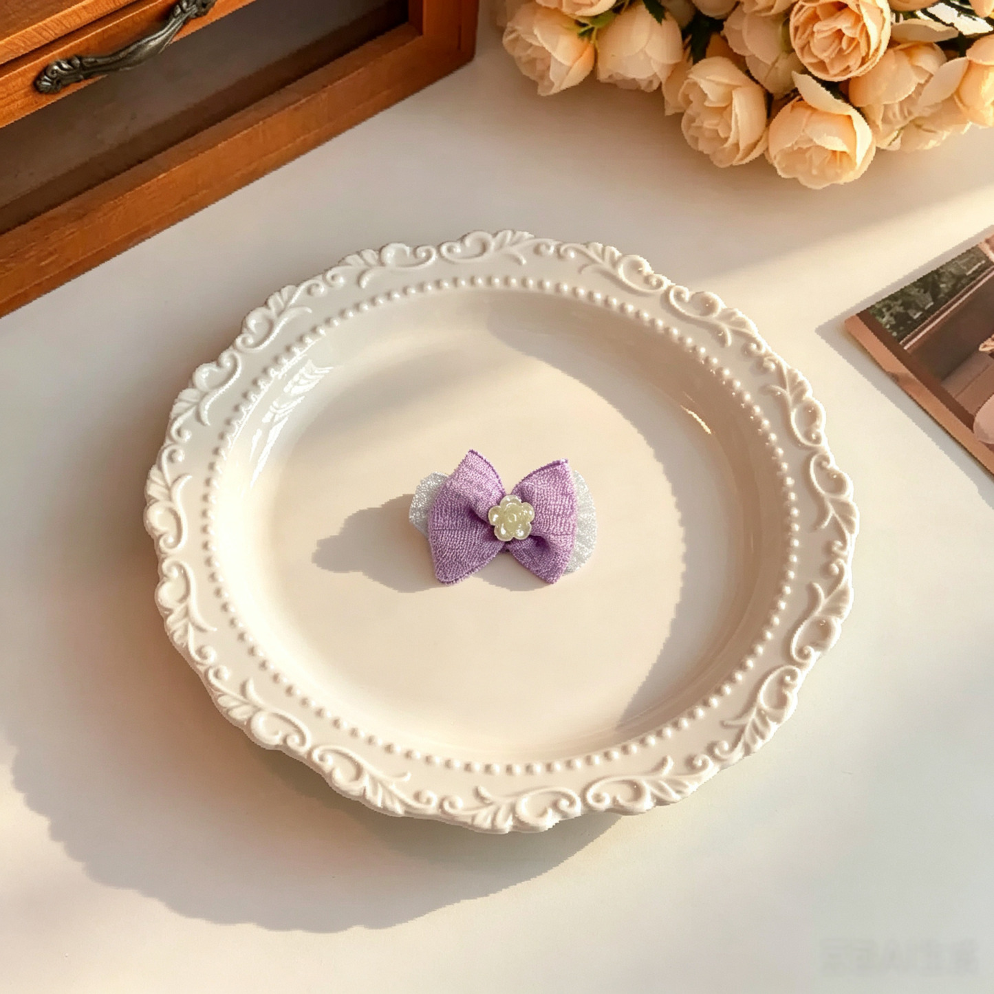 Elegant Purple Bow Handmade Pet Hair Clips 