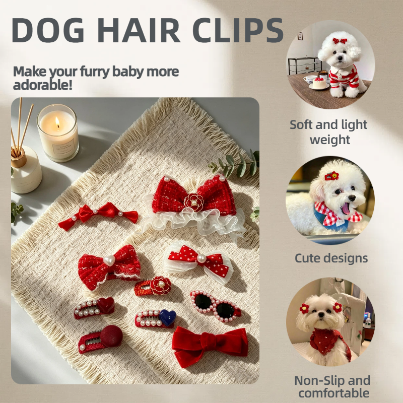 Rich Red Series Handmade Pet Hair Clips