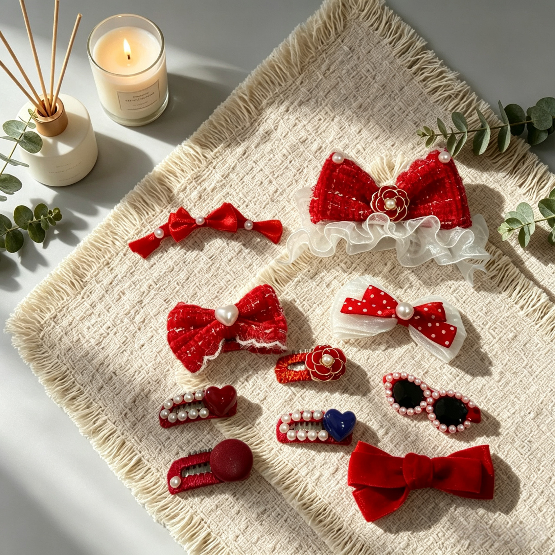Rich Red Series Handmade Pet Hair Clips