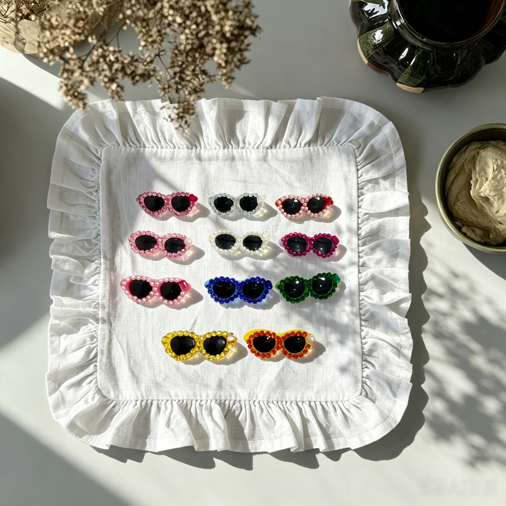 Rhinestone Heart Sunglasses Shaped Pet Hair Clips
