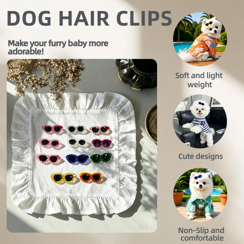 Rhinestone Heart Sunglasses Shaped Pet Hair Clips
