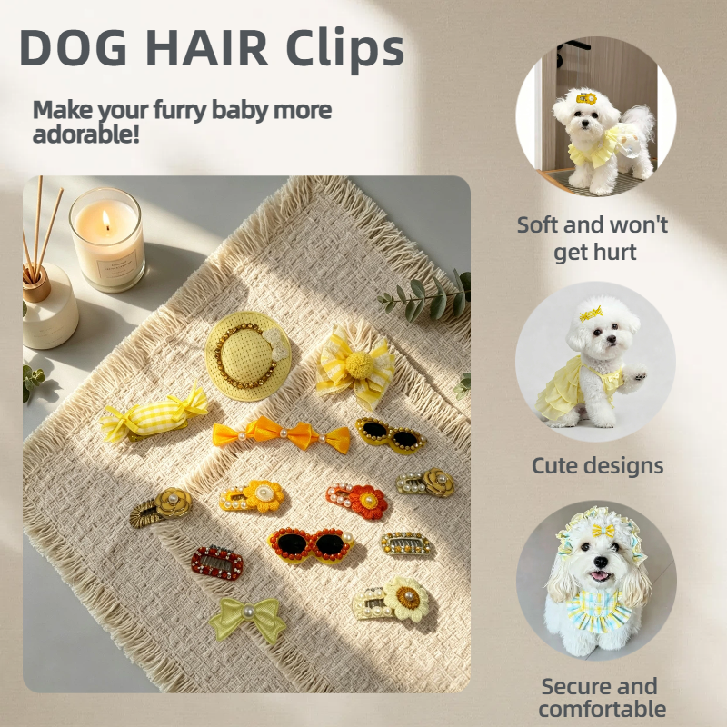 Sunshine Yellow Handmade Pet Hair Clips For Puppy