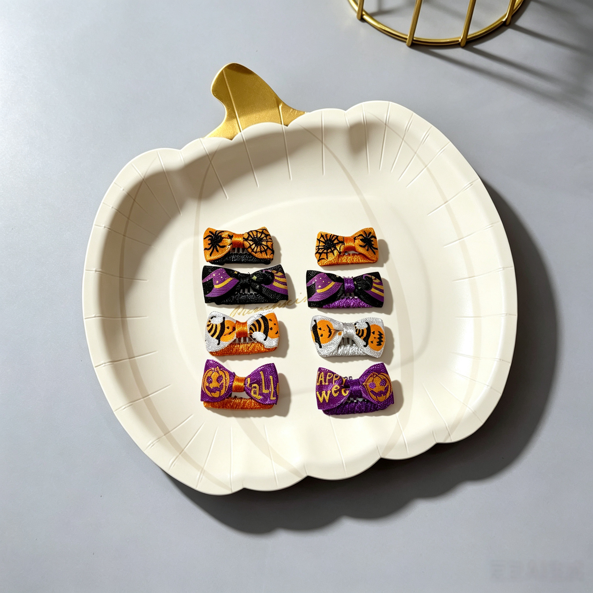 8pcs Halloween Spider Pumpkin Witch Bow Pet Hair Clips