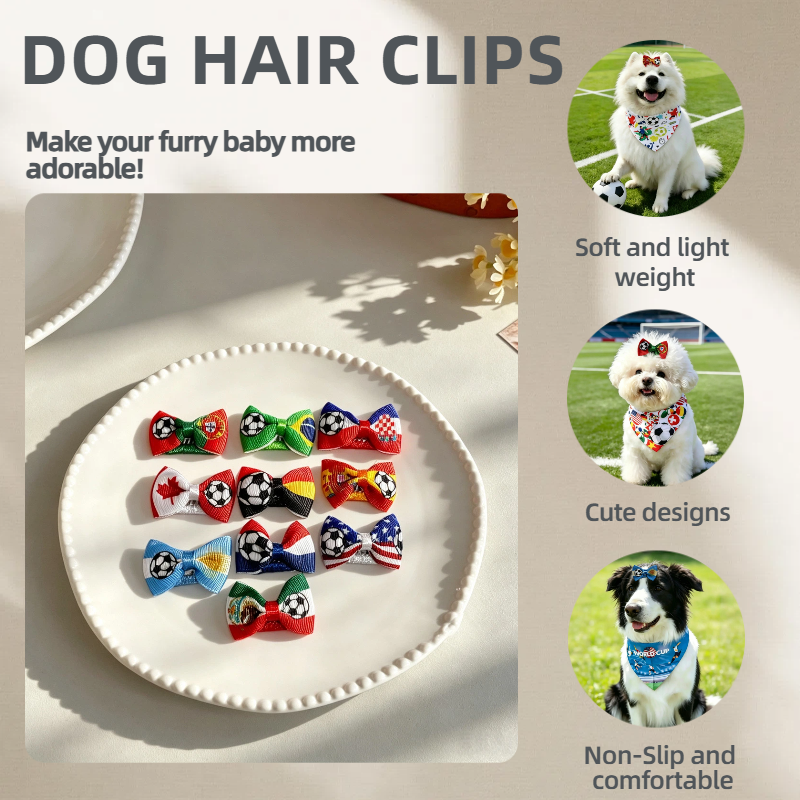 10pcs World Cup Soccer National Flag Mini Bow Pet Hair Clips
