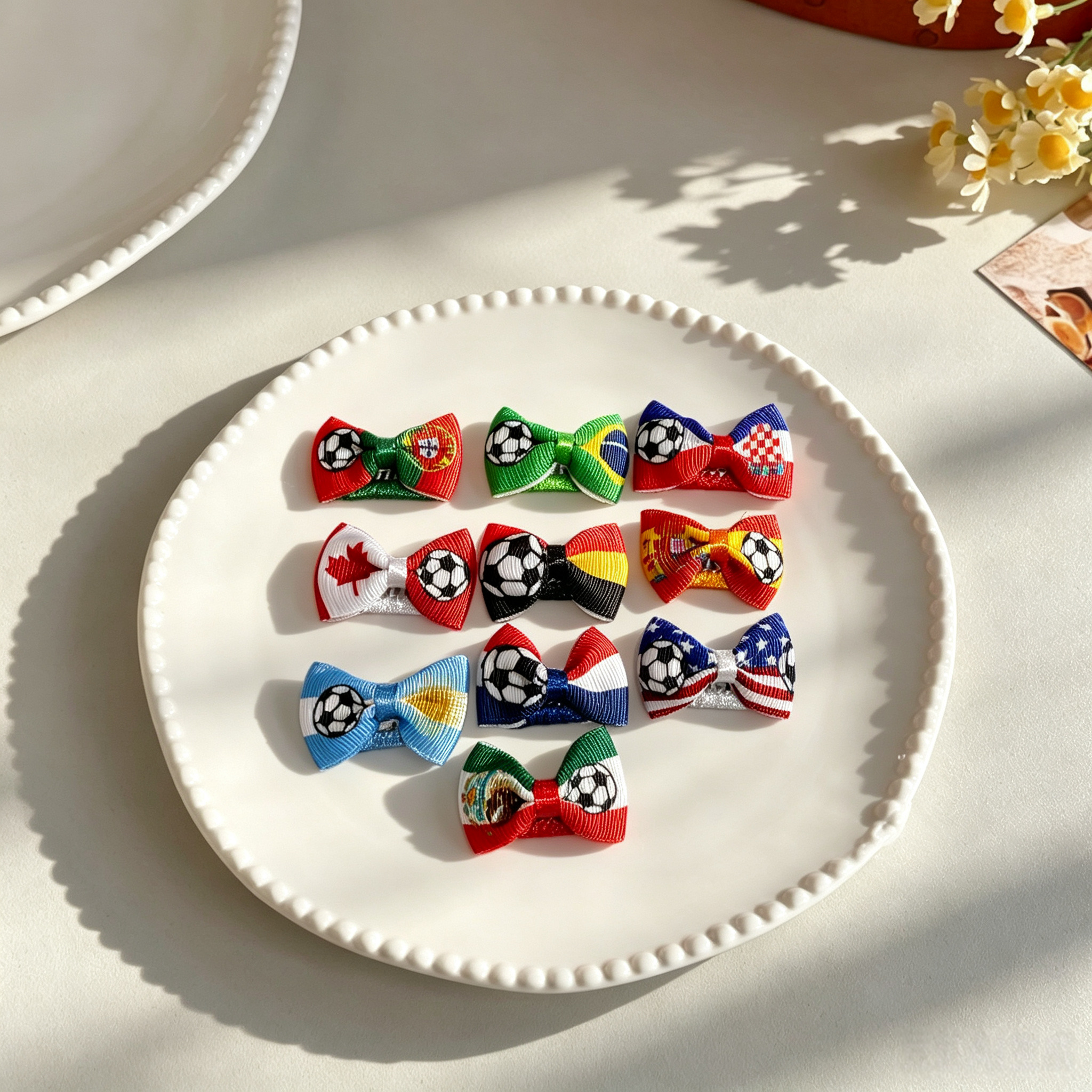 10pcs World Cup Soccer National Flag Mini Bow Pet Hair Clips