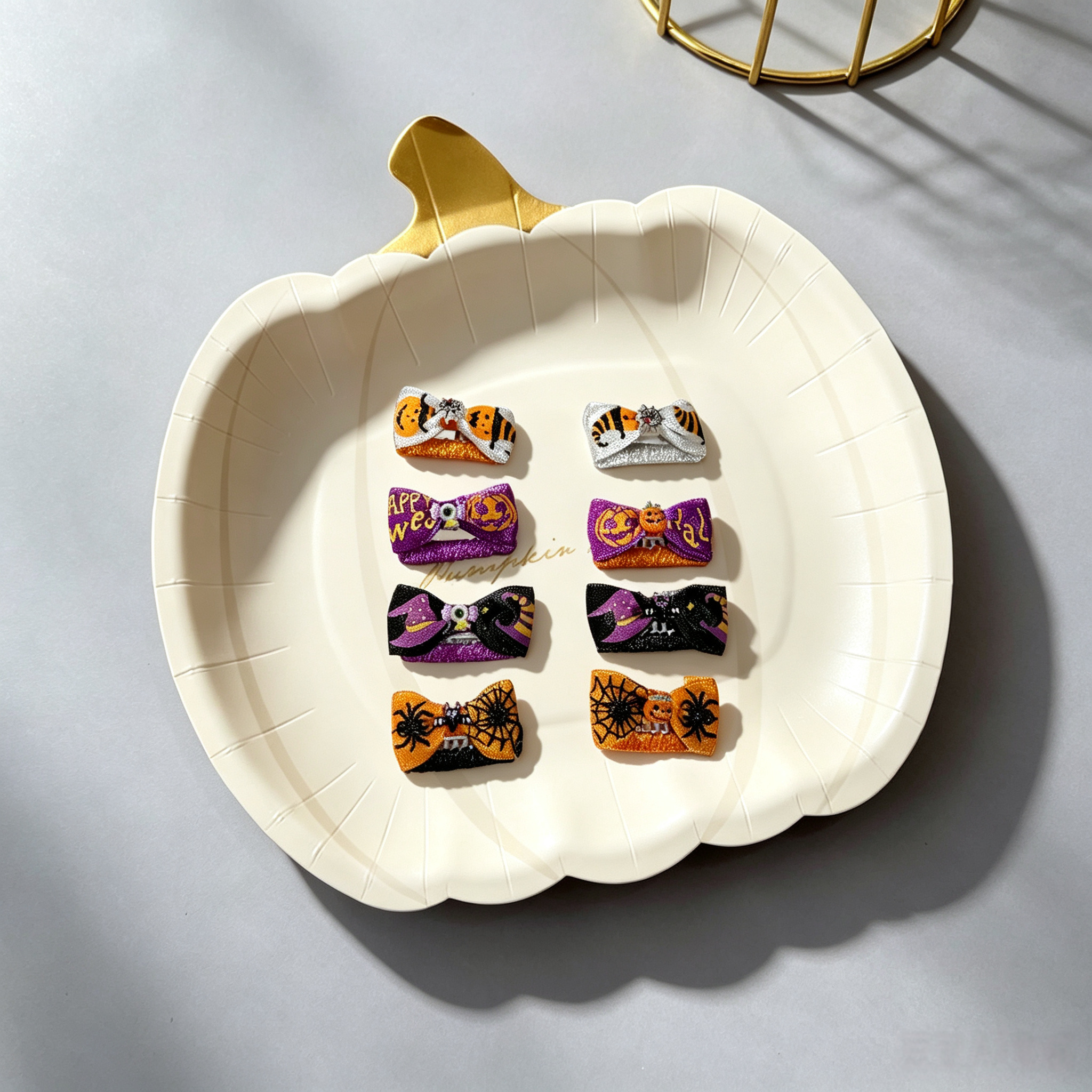 4pcs Halloween Spider Pumpkin Witch Bow Pet Hair Clips