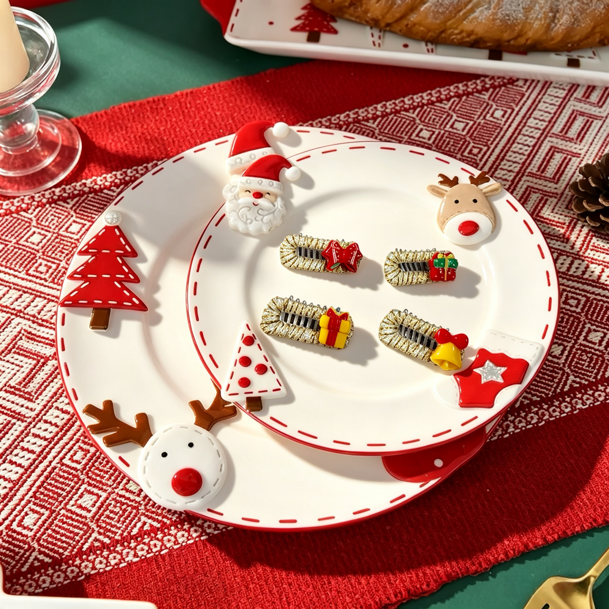 12pcs Christmas Cute Santa Reindeer Tree Gift Pet Hair Clips