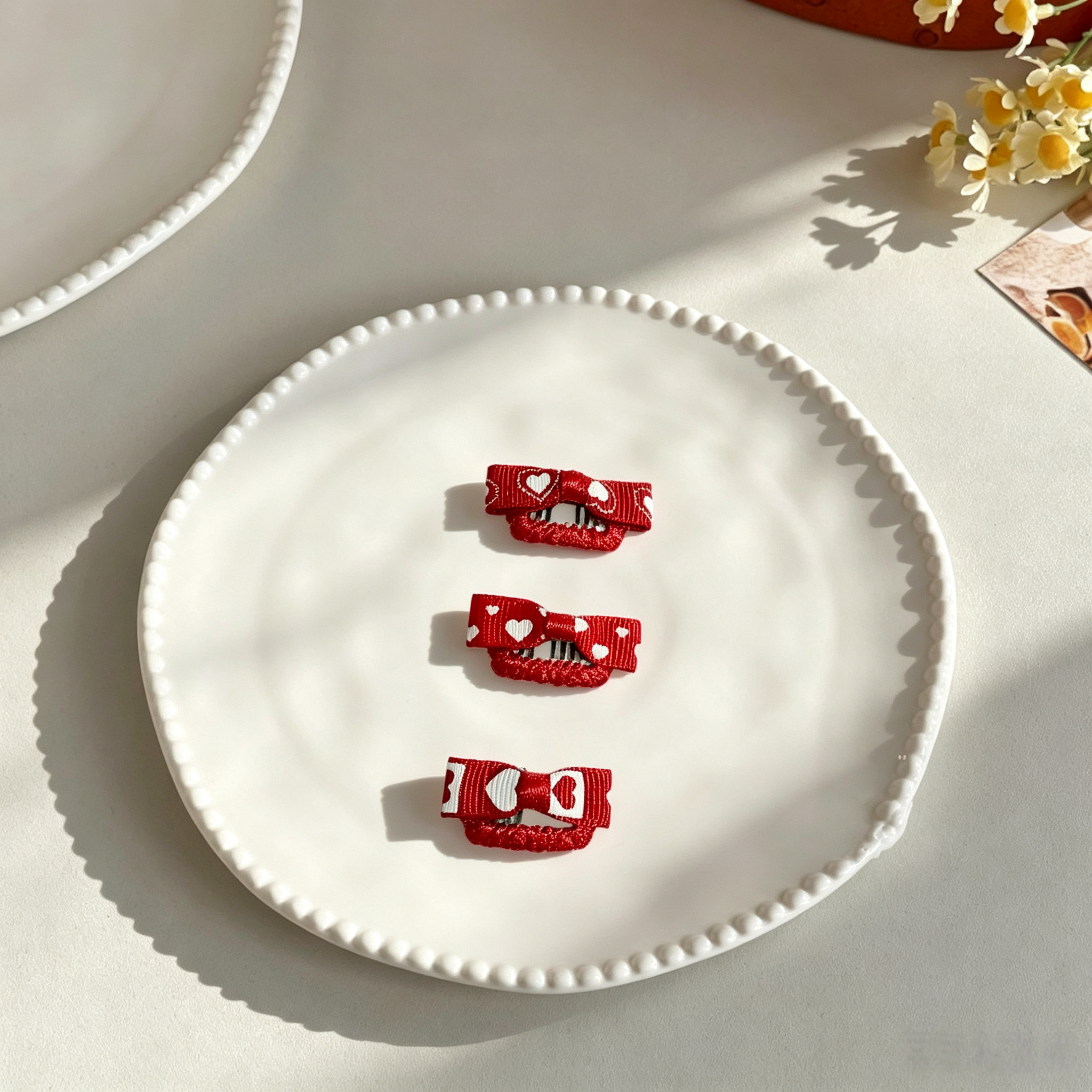 3pcs Valentine Heart Print Mini Bow Pet Hair Clip
