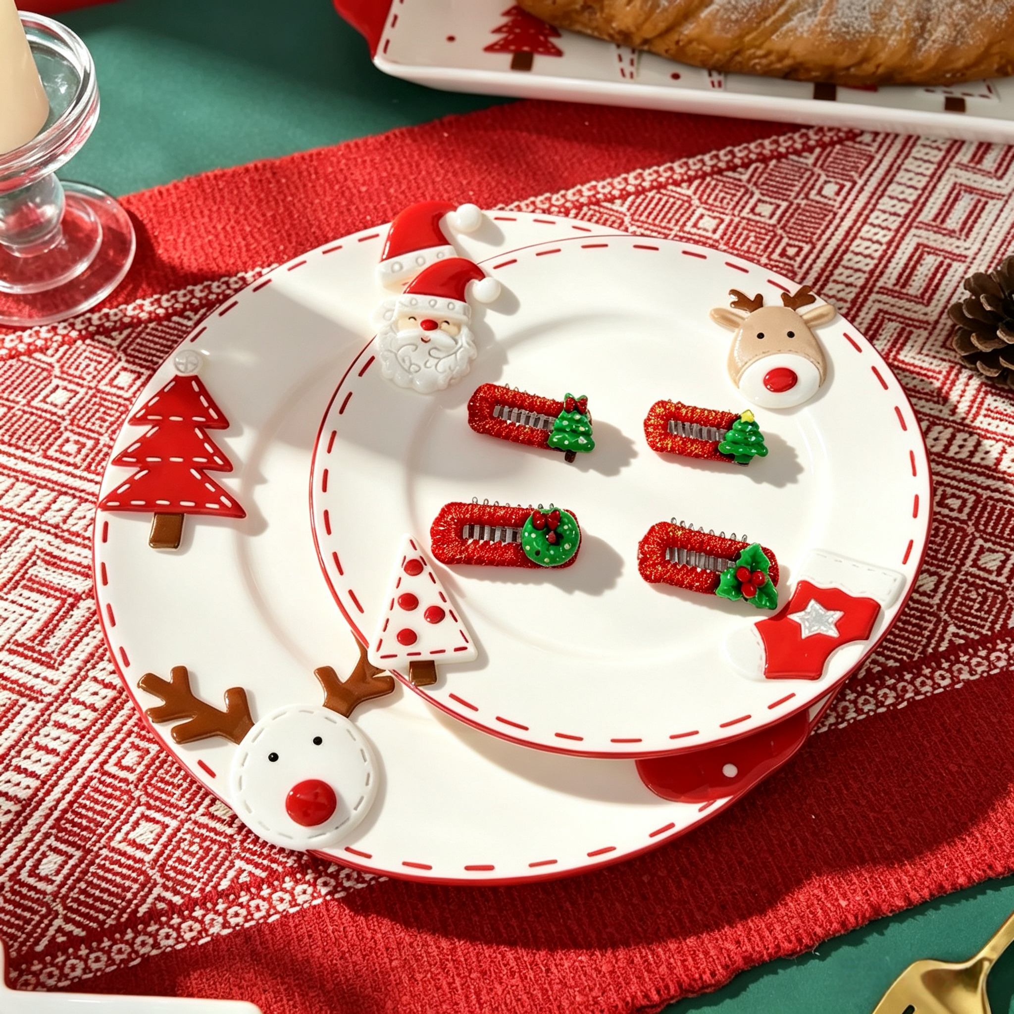 12pcs Christmas Cute Santa Reindeer Tree Gift Pet Hair Clips