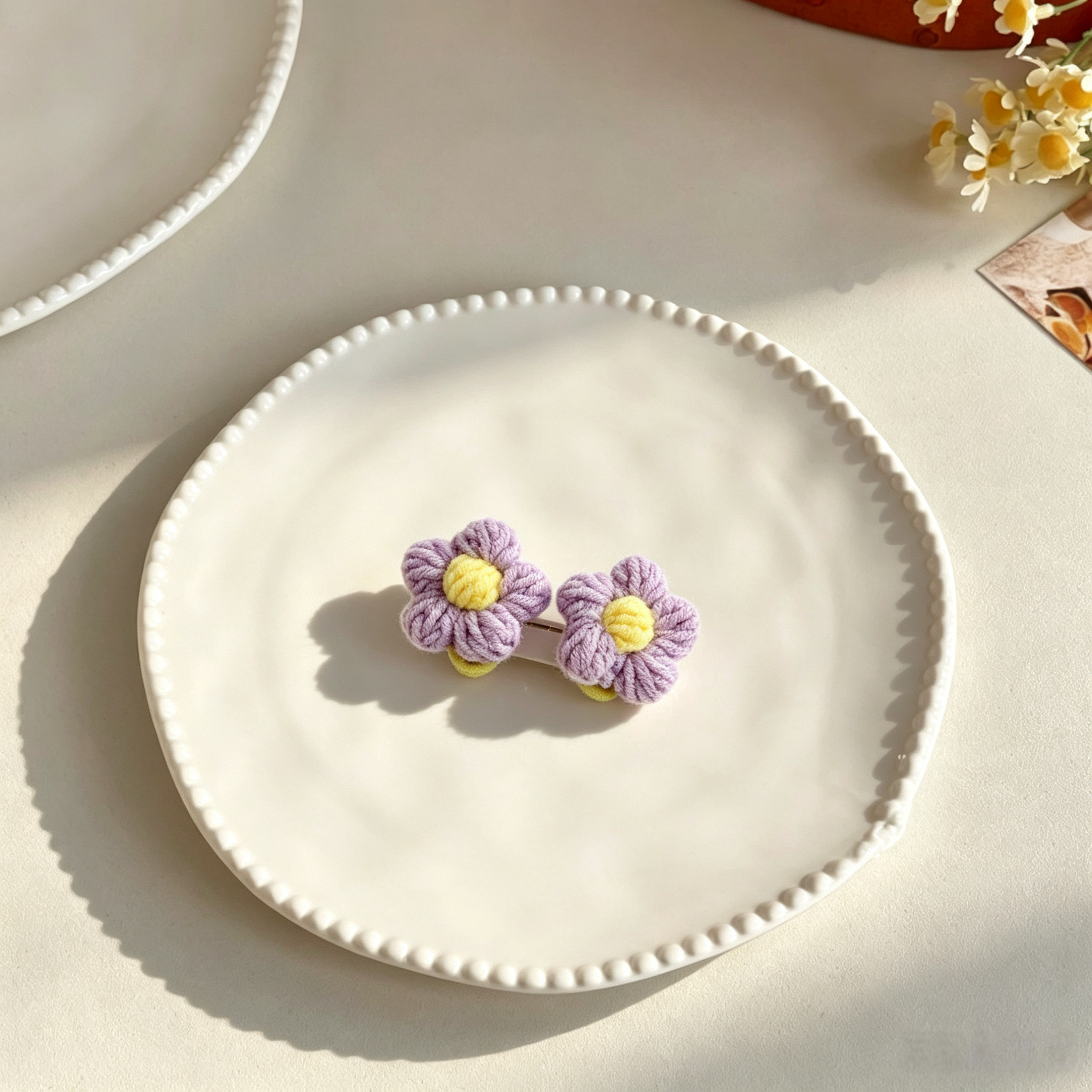 Purple Flower Hand Crochet Flower Yarn Mini Pet Hair Bands