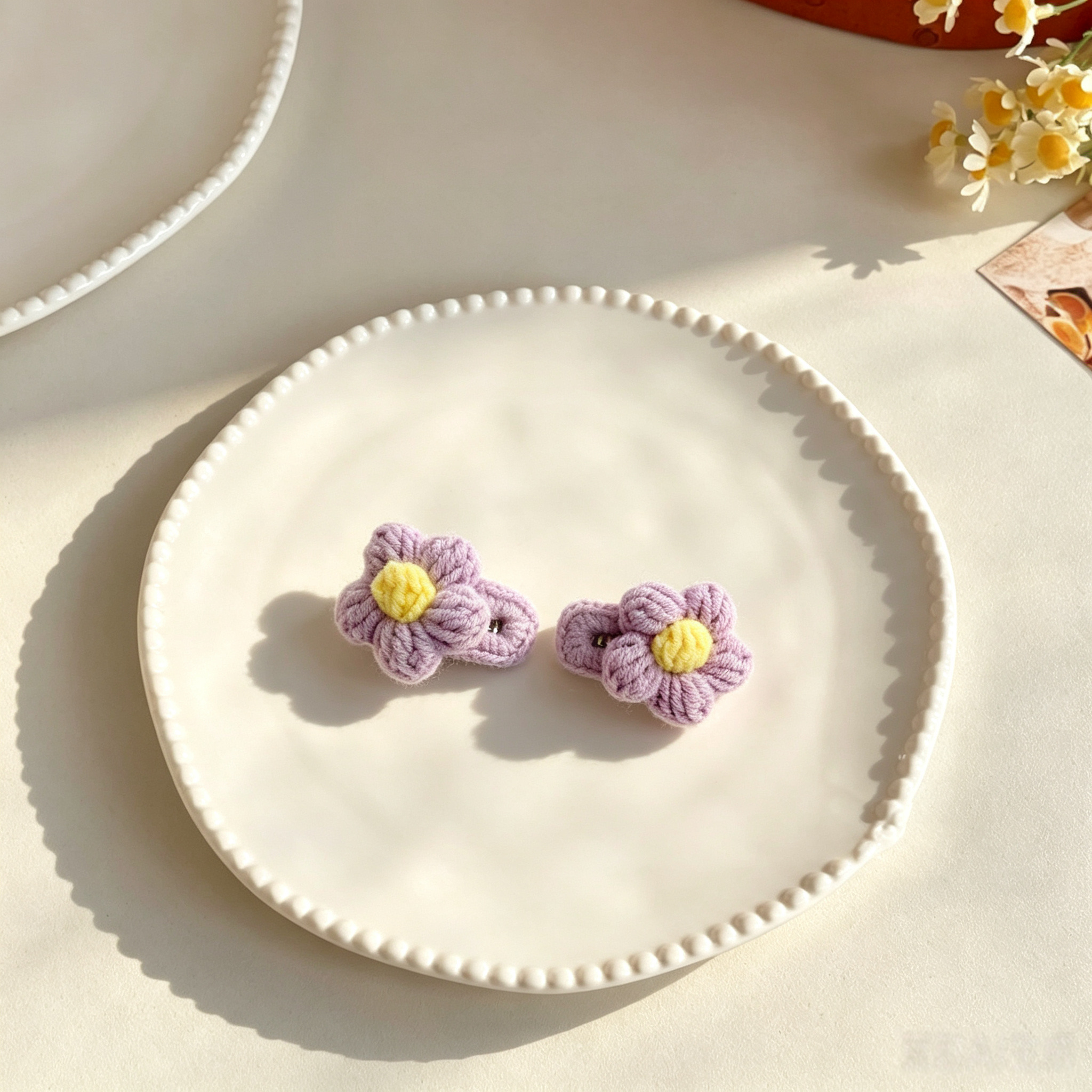 2pcs Purple Flower Hand Crochet Flower Yarn Mini Pet Hair Clips