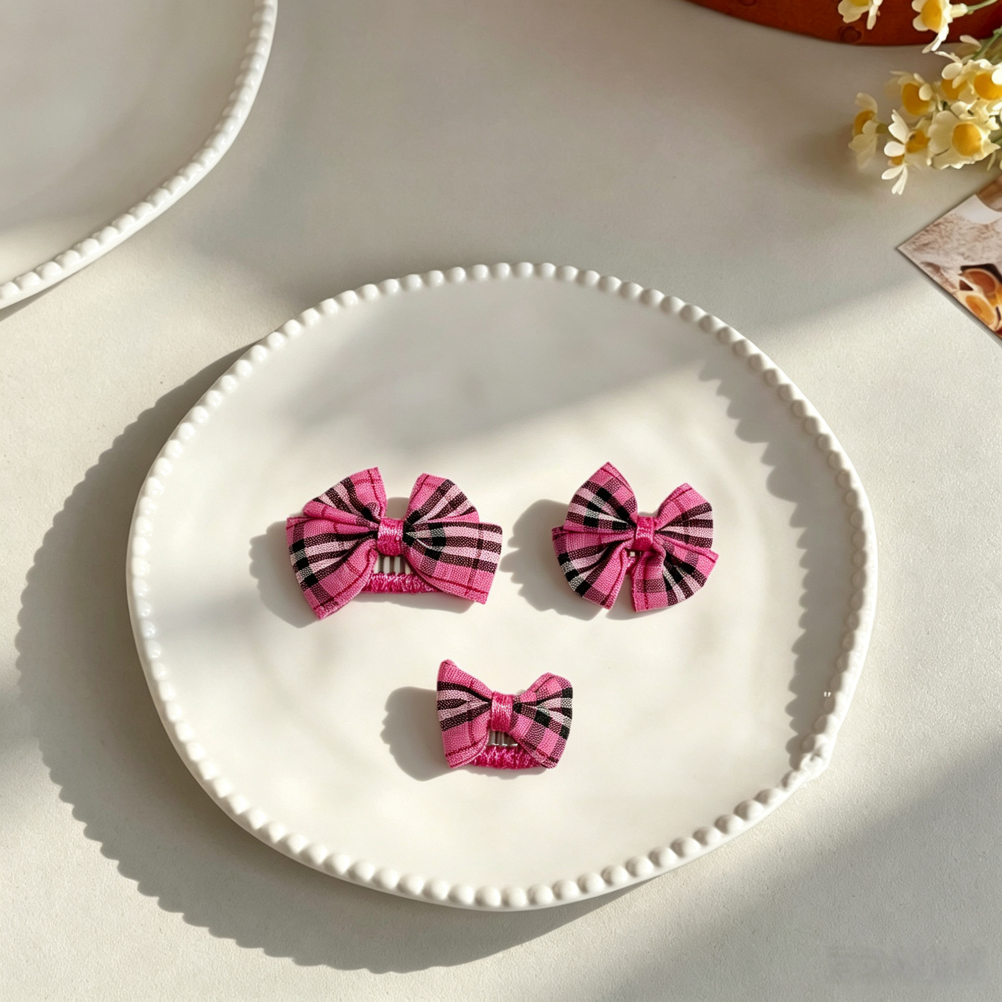 4pcs Classic Gingham Plaid Bow Pet Hair Clips