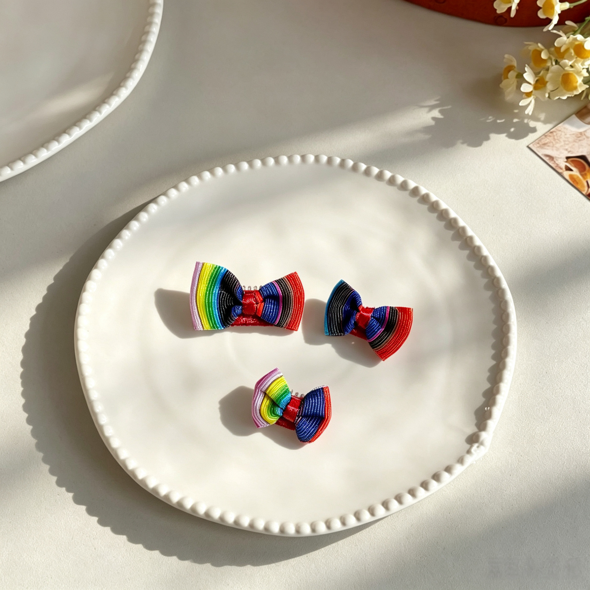 3pcs Mexican Rainbow Serape Striped Mini Bow Pet Hair Clips