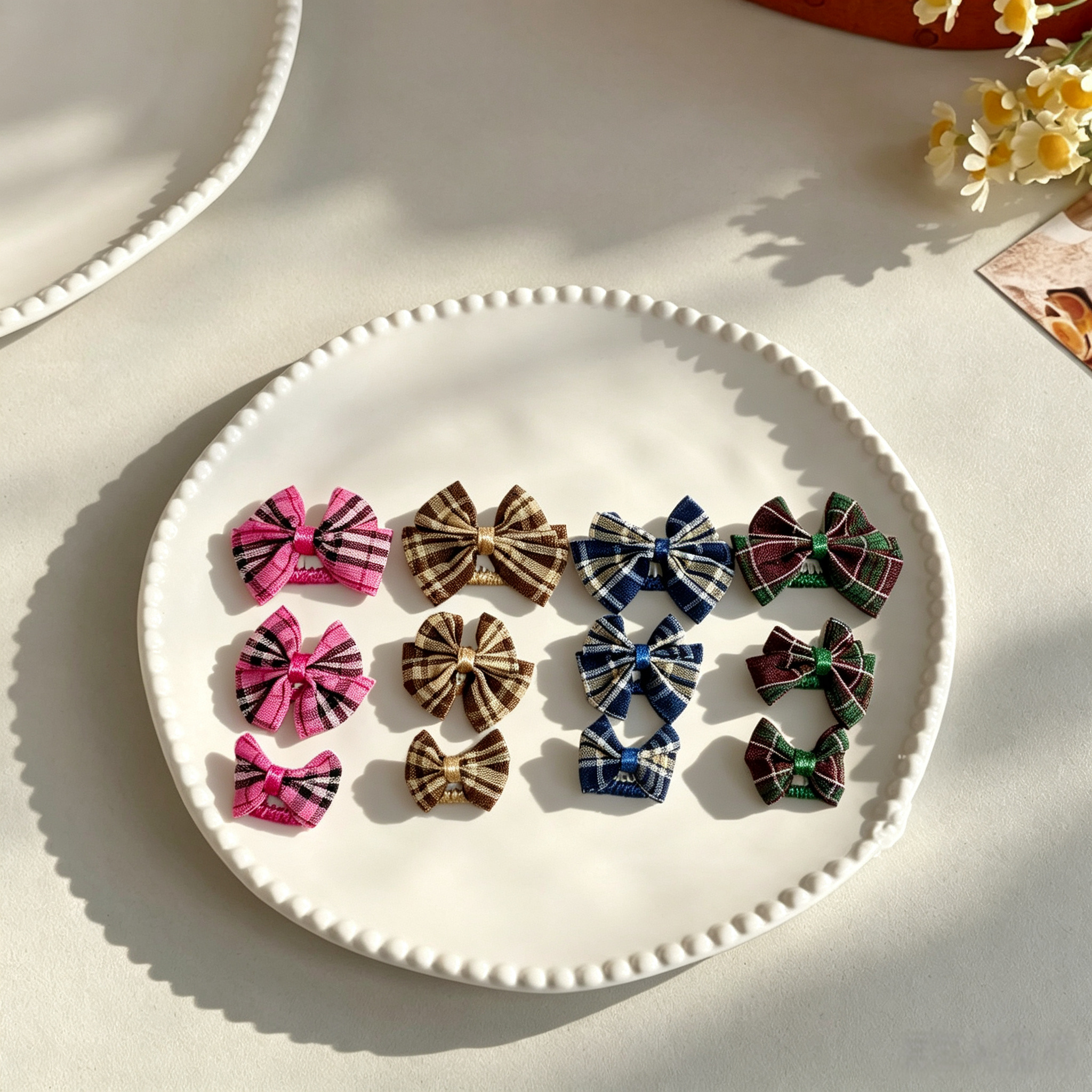 4pcs Classic Gingham Plaid Bow Pet Hair Clips