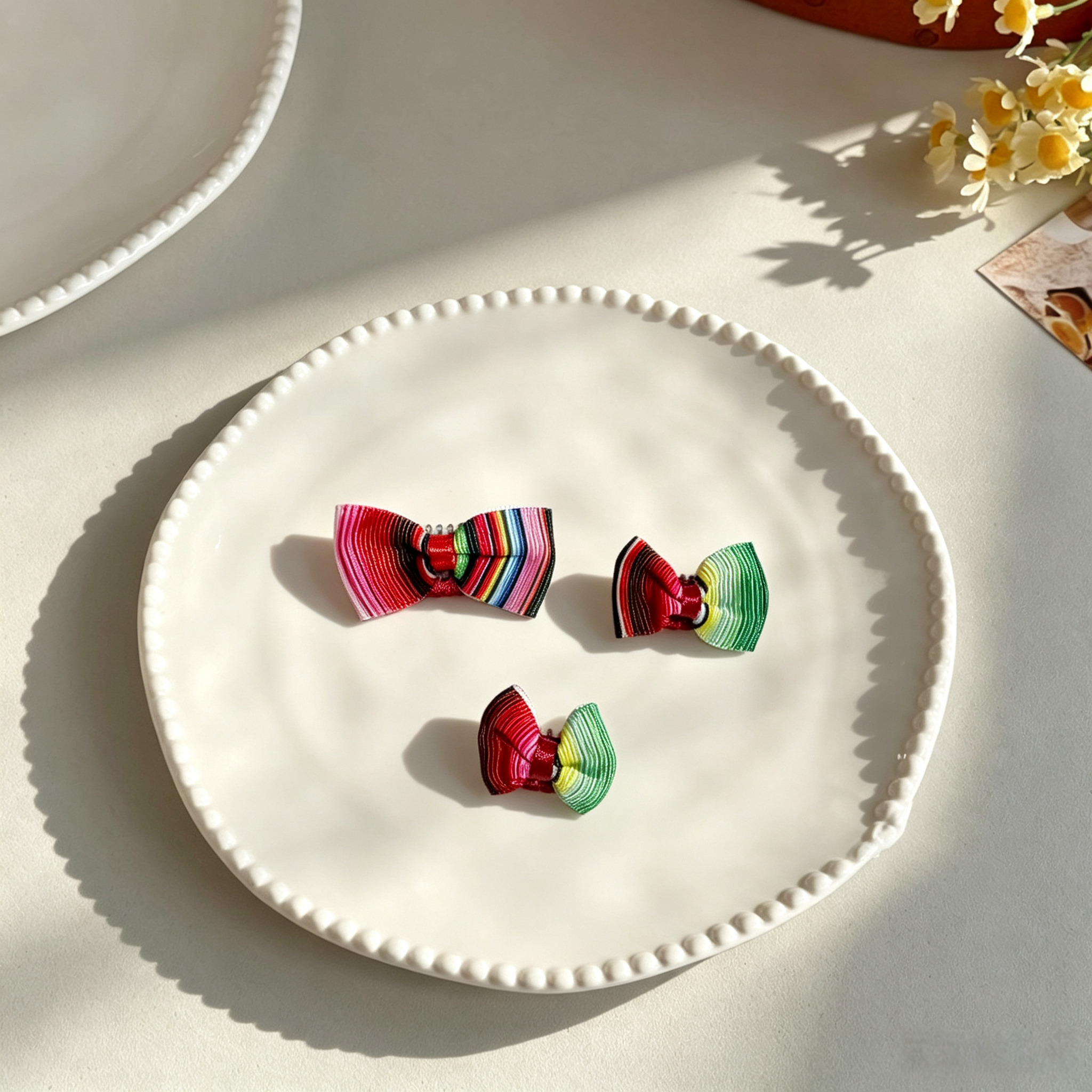 3pcs Mexican Rainbow Serape Striped Mini Bow Pet Hair Clips