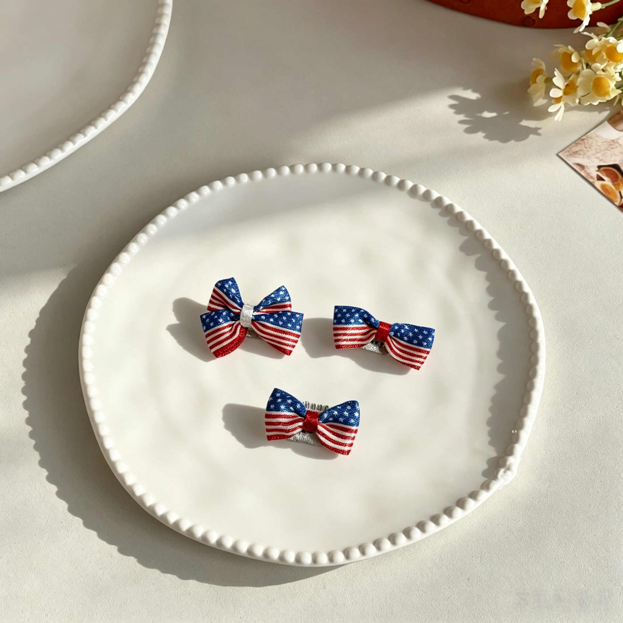 3pcs Flag Star Stripe Bow Pet Hair Clip