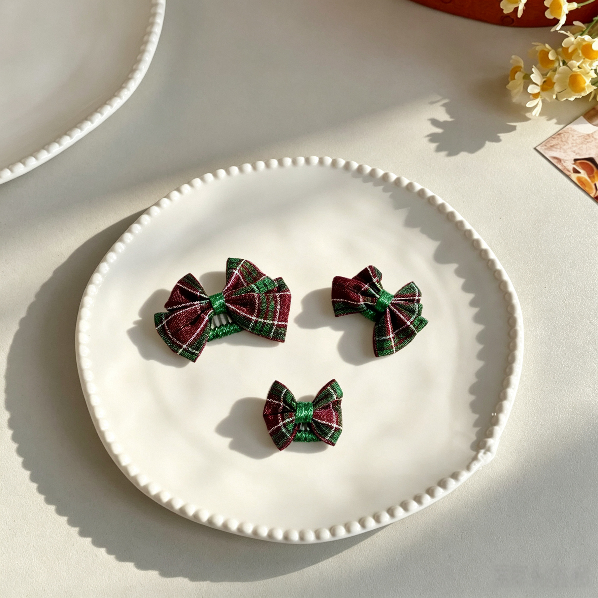 4pcs Classic Gingham Plaid Bow Pet Hair Clips