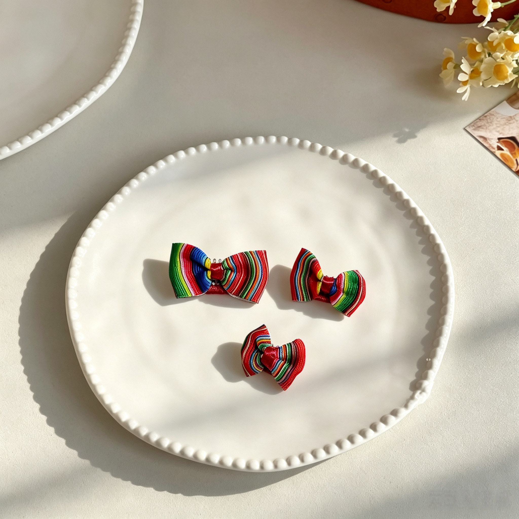 3pcs Mexican Rainbow Serape Striped Mini Bow Pet Hair Clips