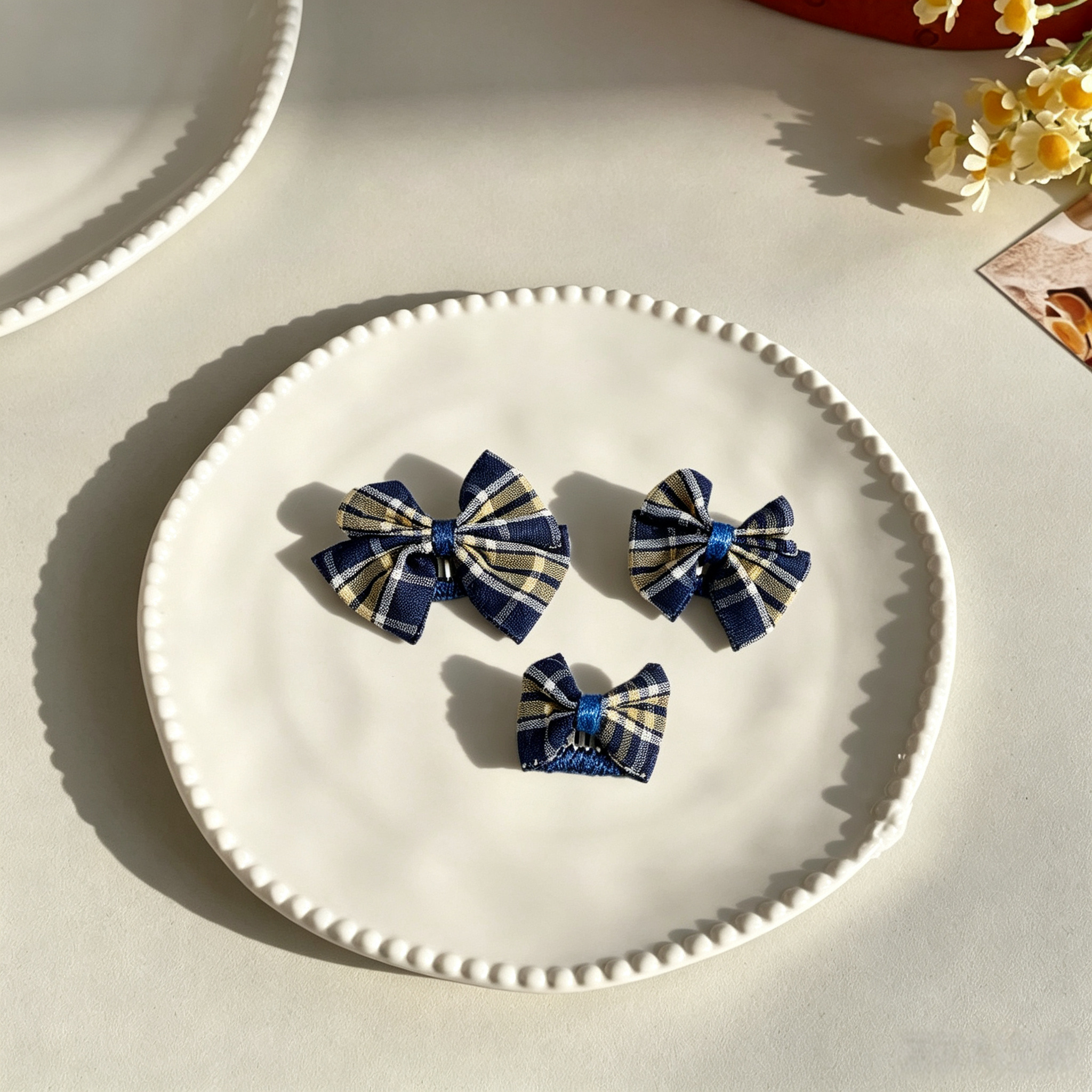 4pcs Classic Gingham Plaid Bow Pet Hair Clips