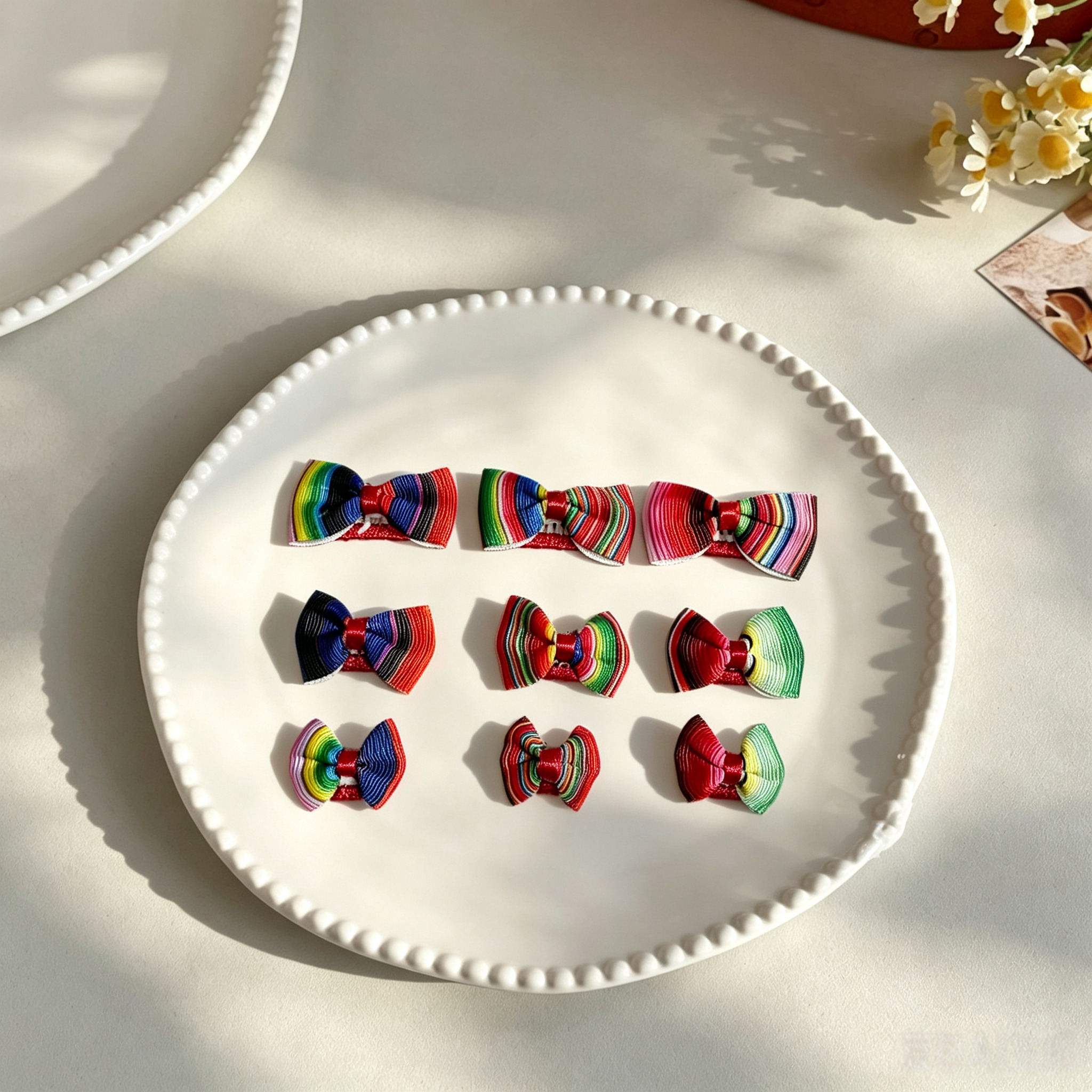 3pcs Mexican Rainbow Serape Striped Mini Bow Pet Hair Clips