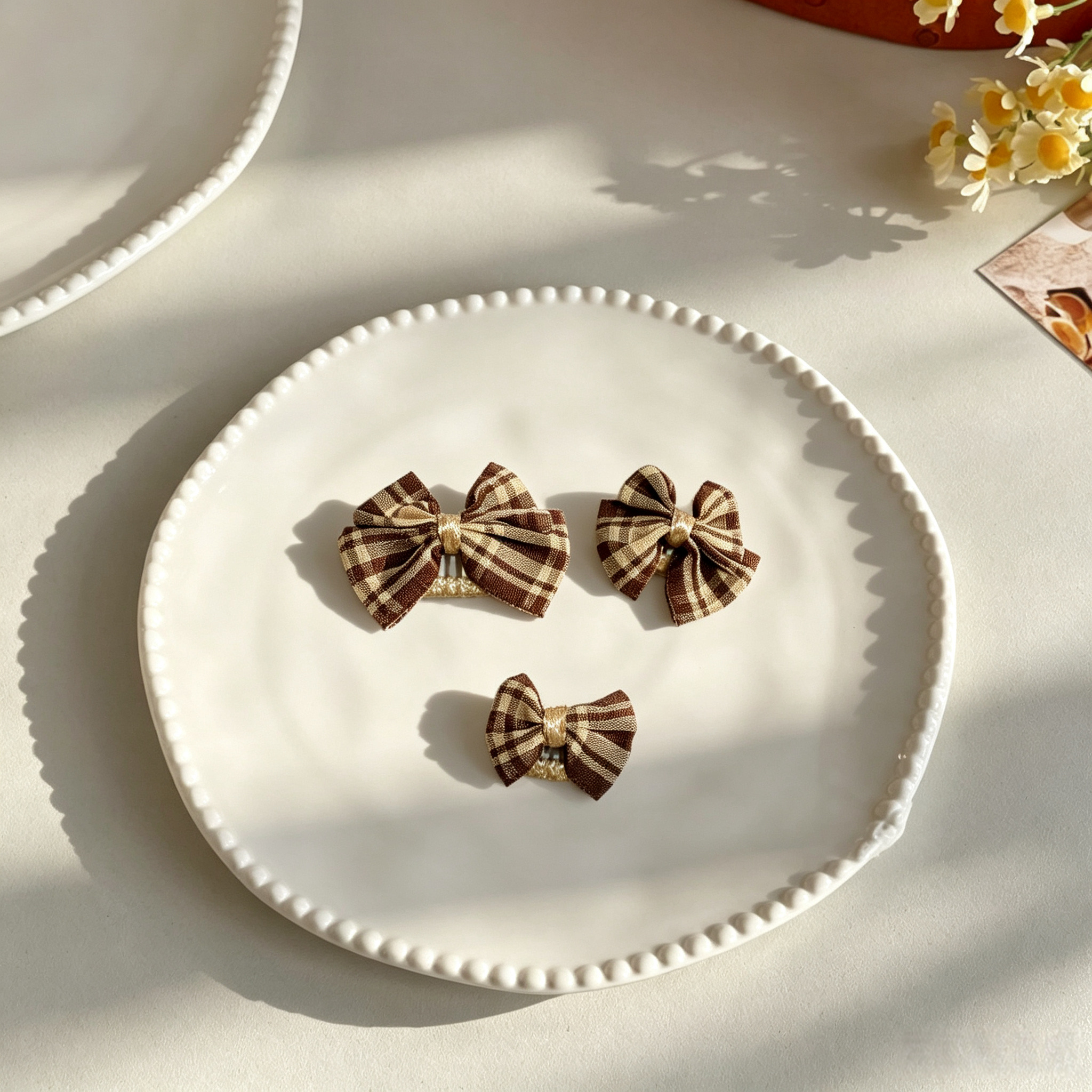 4pcs Classic Gingham Plaid Bow Pet Hair Clips