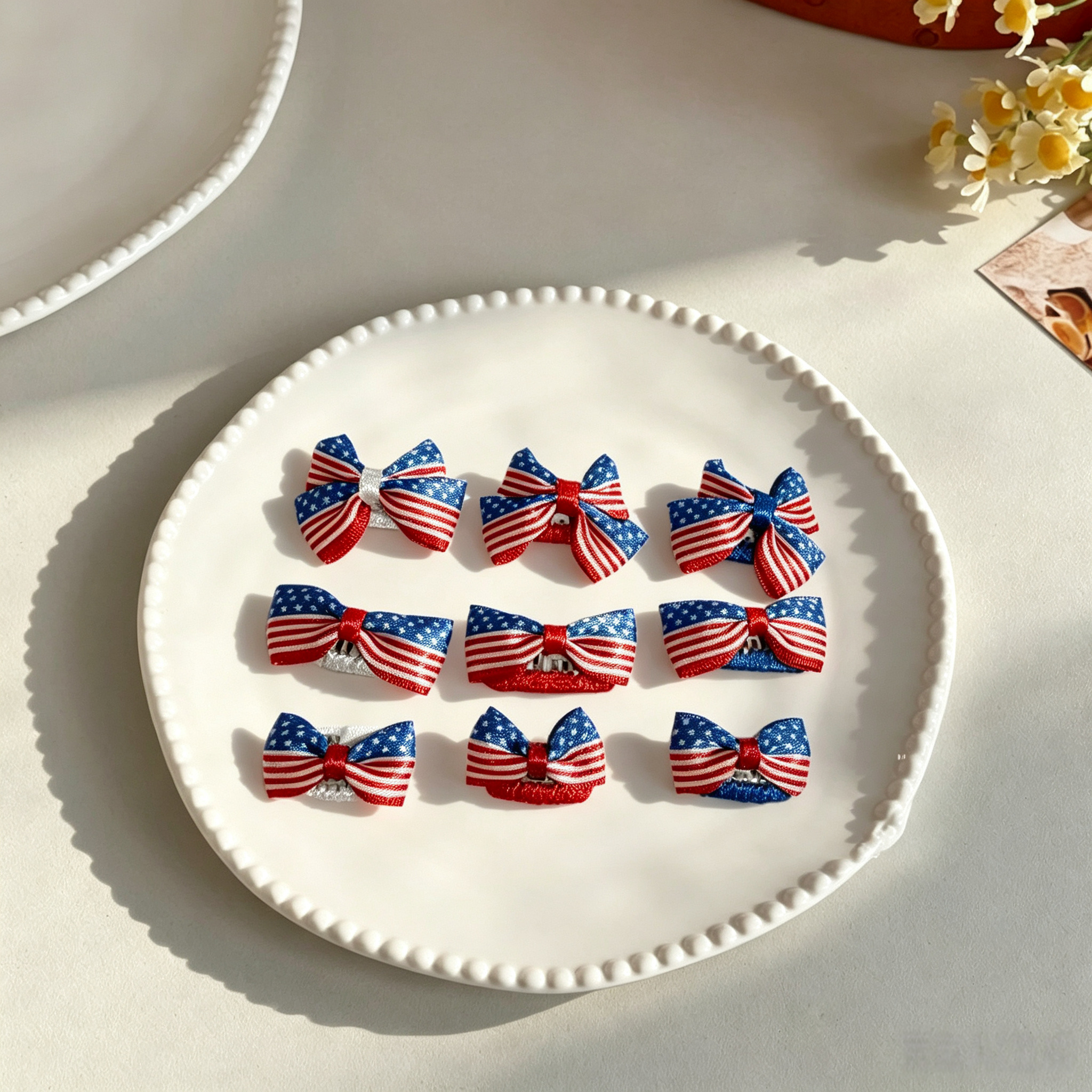 3pcs Flag Star Stripe Bow Pet Hair Clip