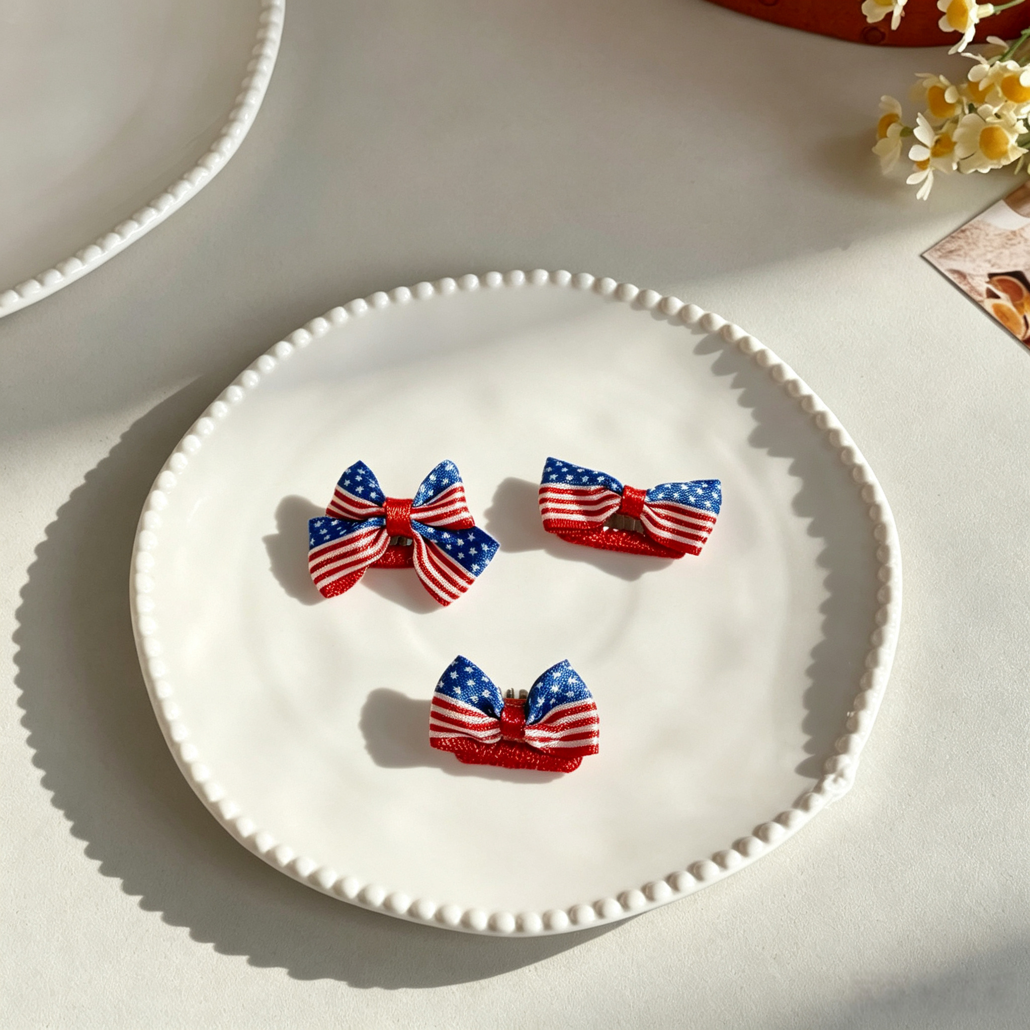 3pcs Flag Star Stripe Bow Pet Hair Clip