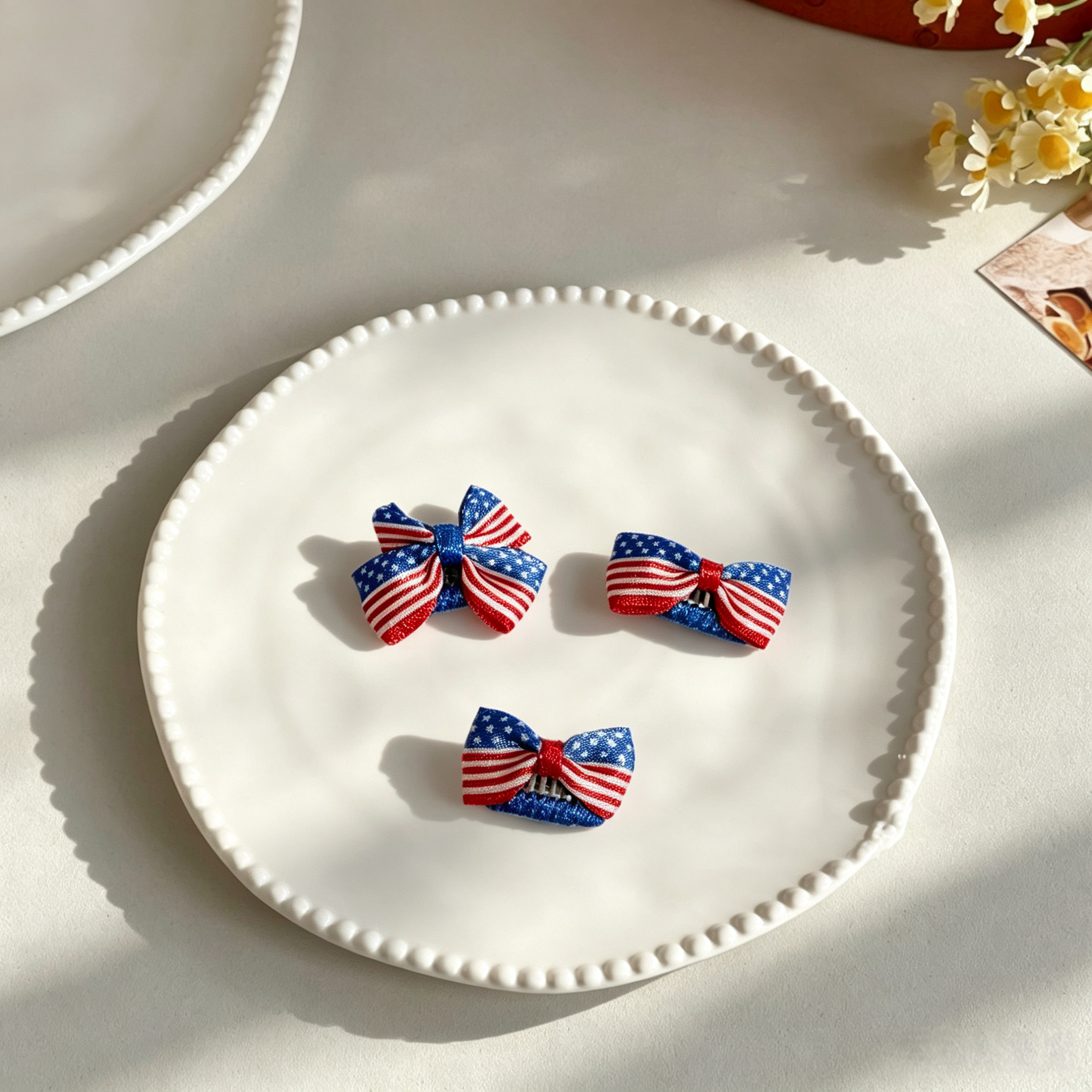 3pcs Flag Star Stripe Bow Pet Hair Clip