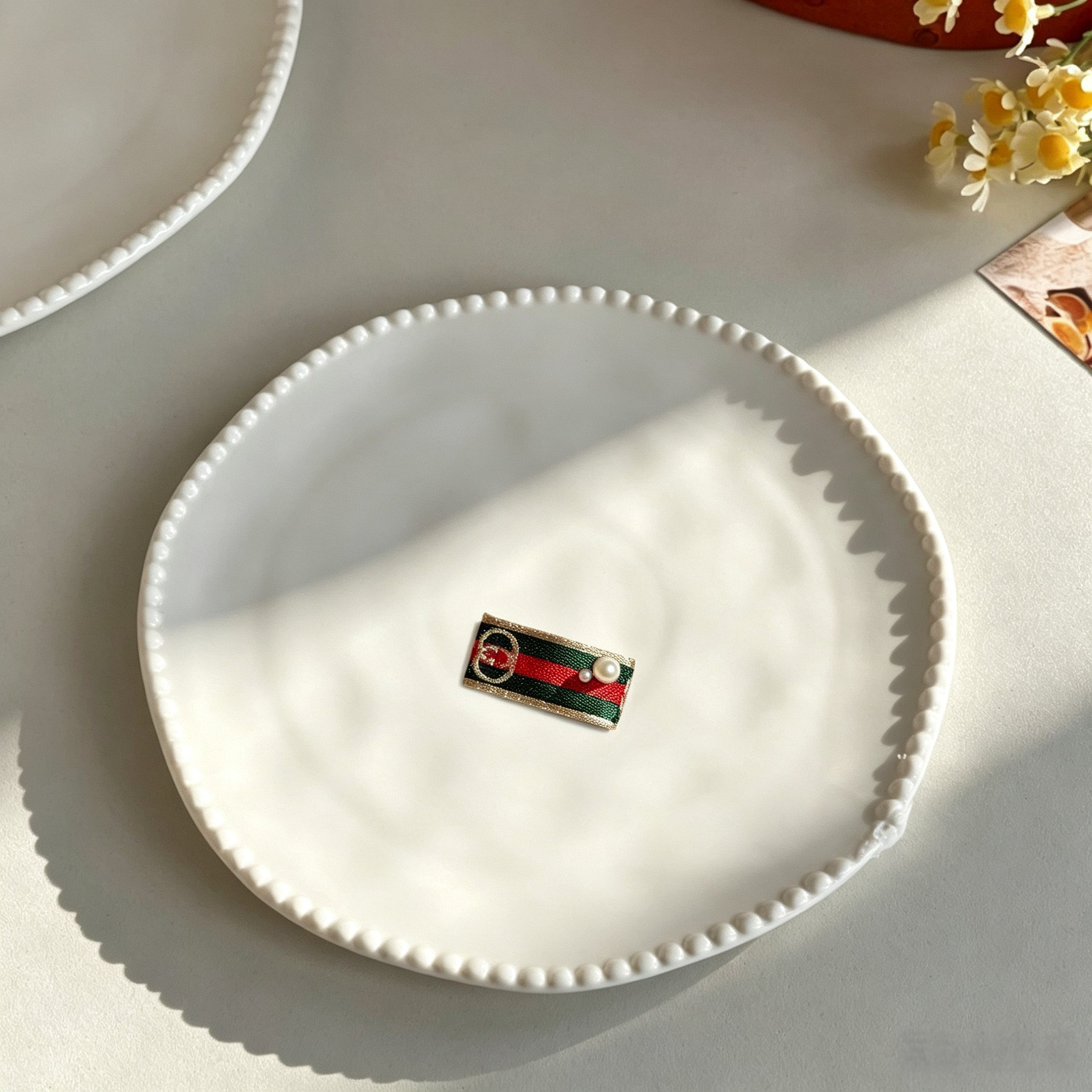 4pcs Colormatching Luxury Stripe Ribbon Pearl Pet Hair Clips
