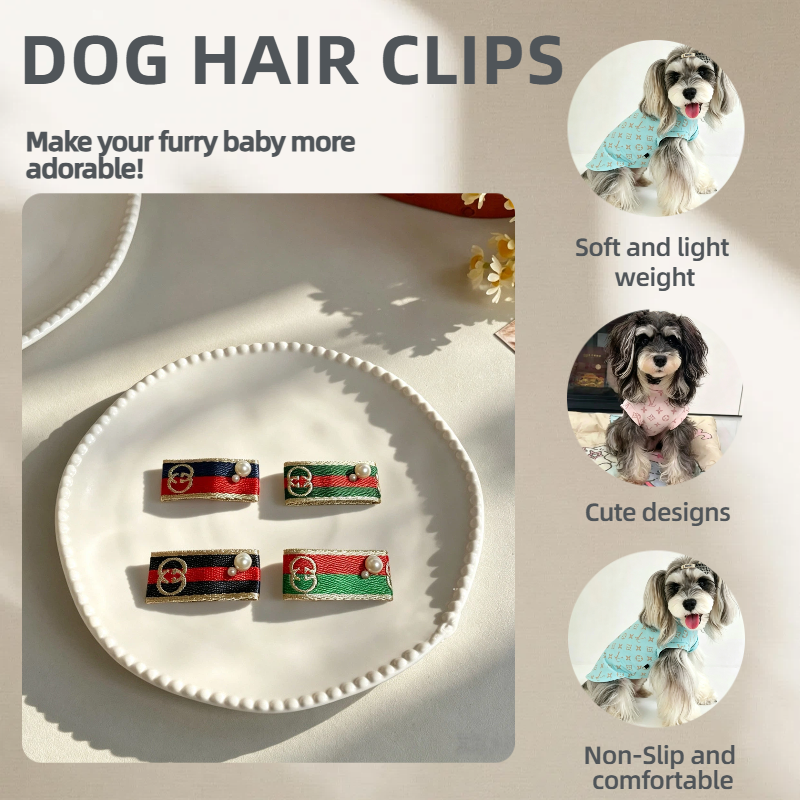 4pcs Colormatching Luxury Stripe Ribbon Pearl Pet Hair Clips