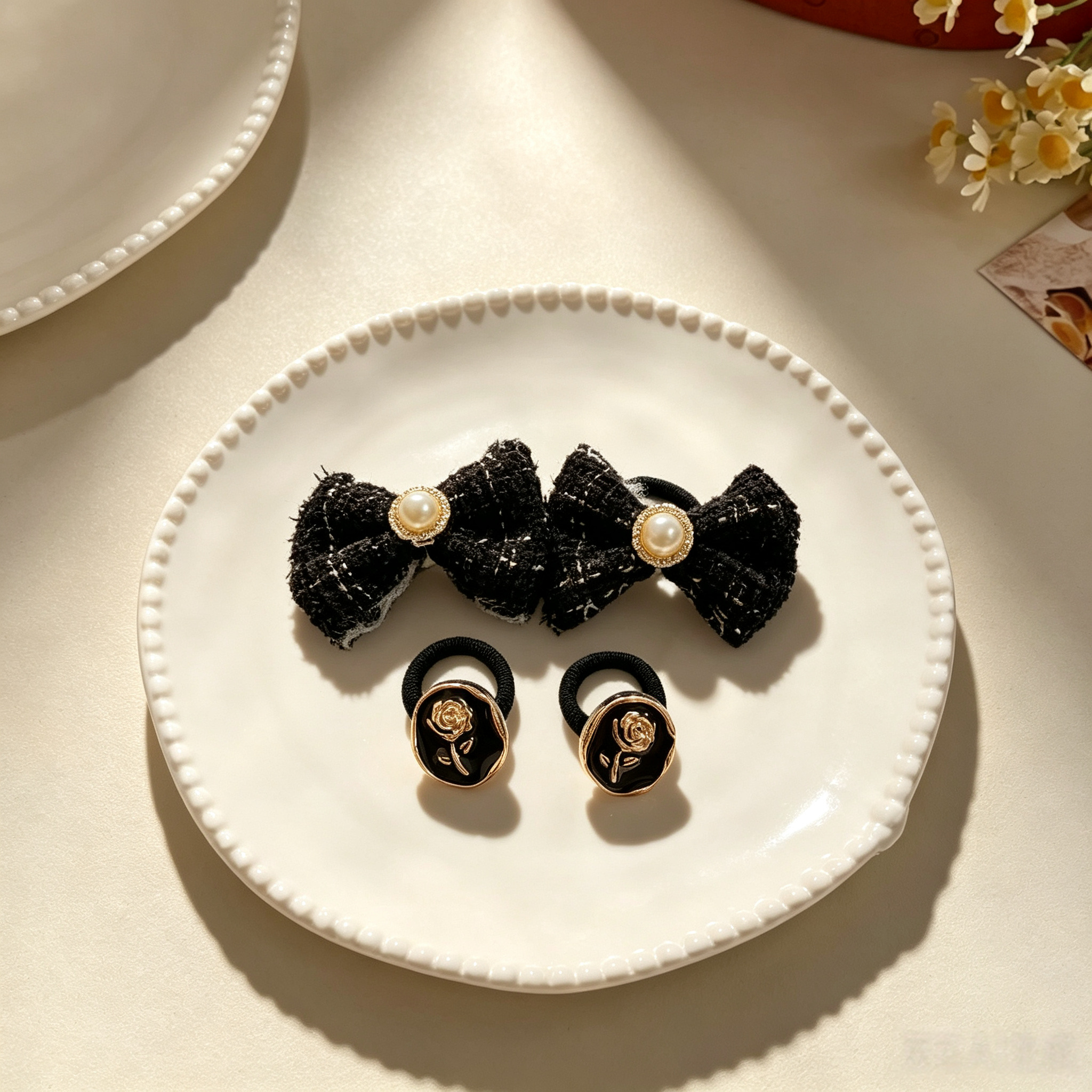 2pairs Classic Black Fabric Elastic Pet Hair Bands