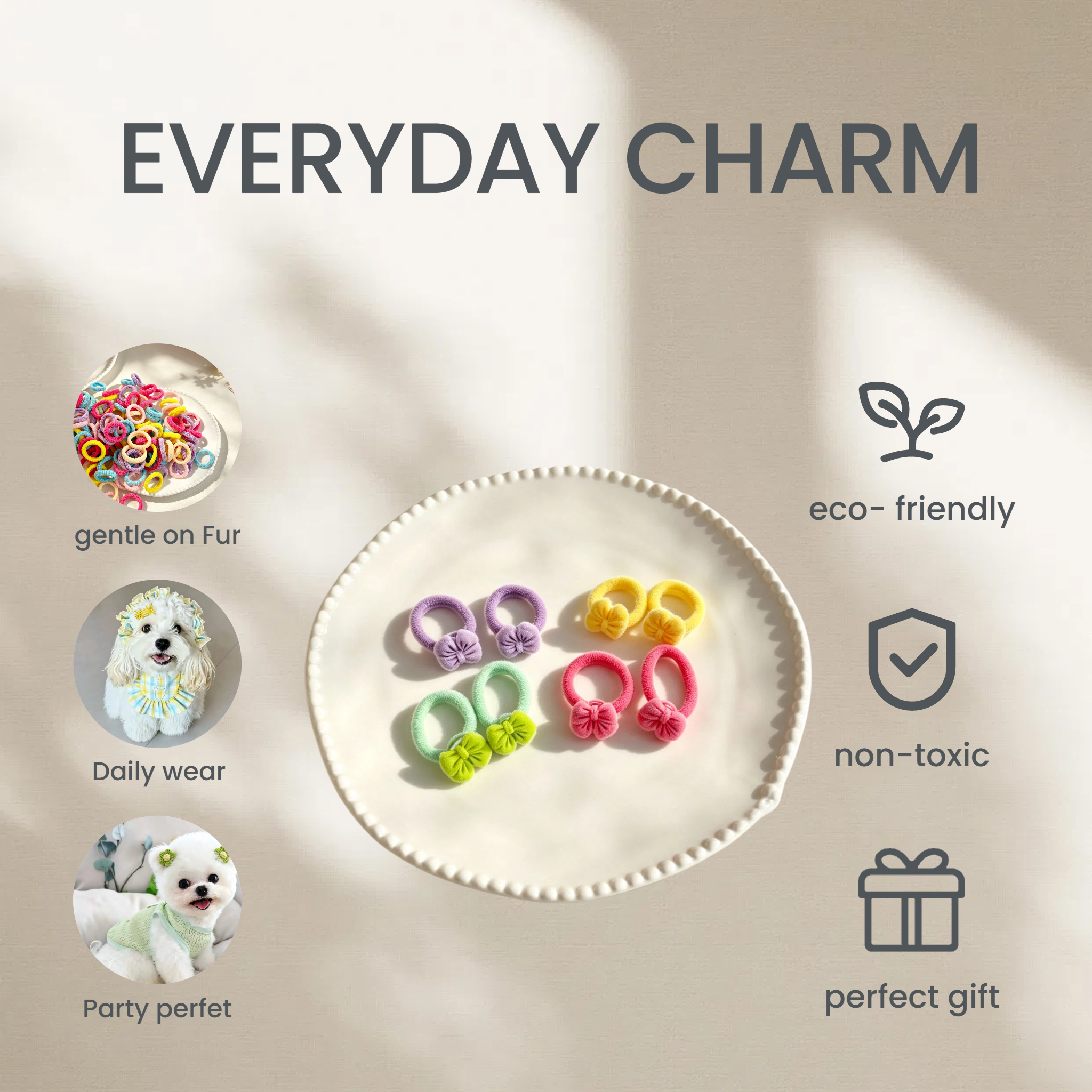 4pairs Colorful Bow Fabric Elastic Pet Hair Bands
