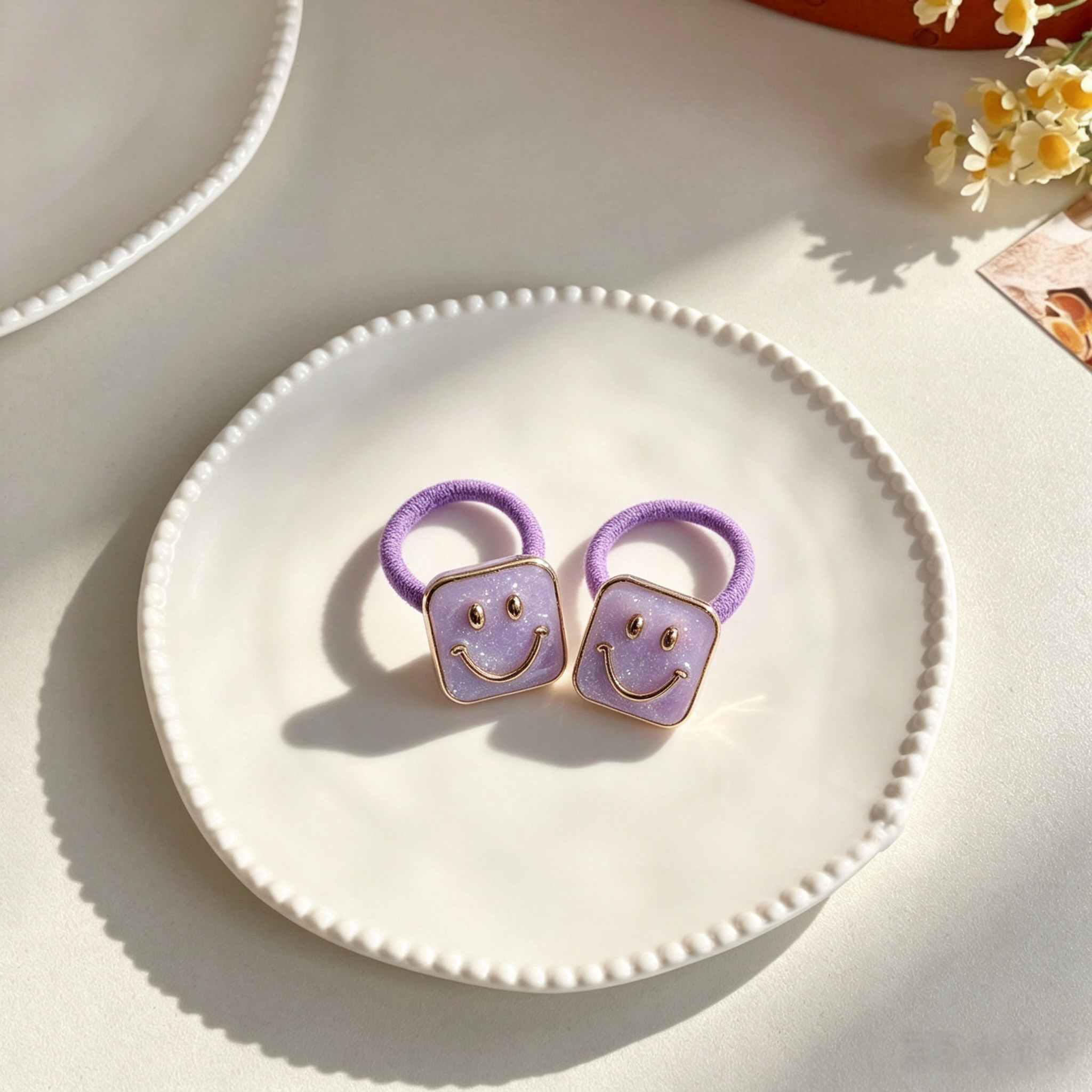 Purple Smile Face Fabric Elastic Pet Hair Bands