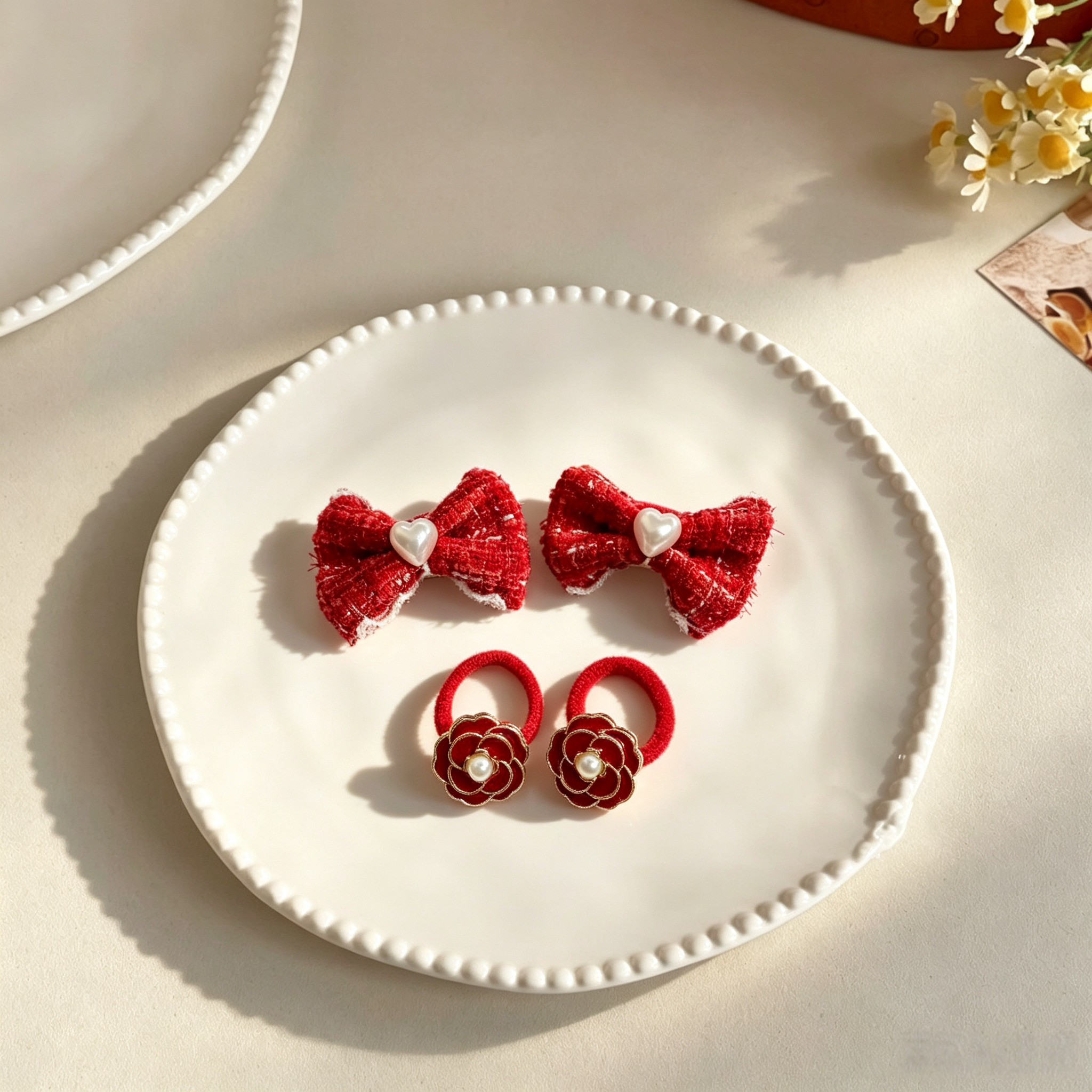 2pcs Fabric Bow Elastic Pet Hair Bands