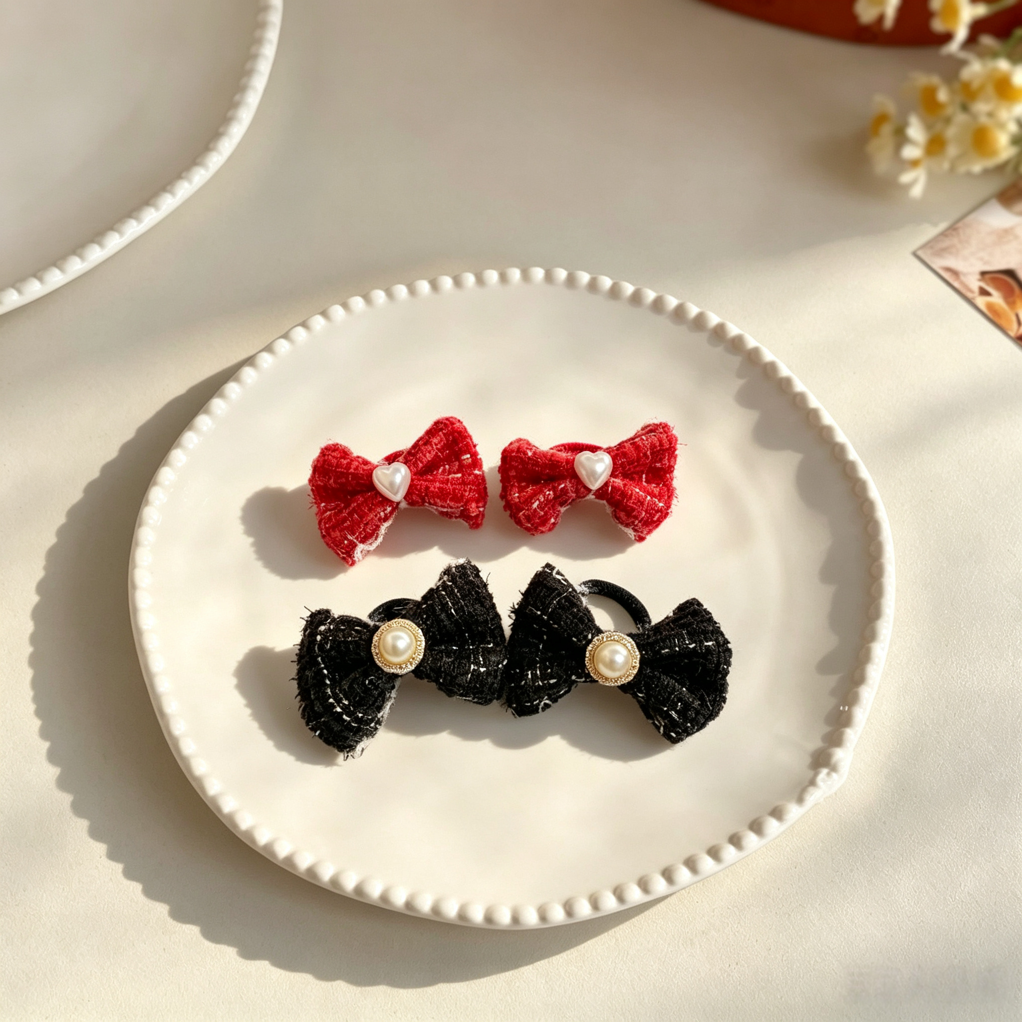 2pcs Fabric Bow Elastic Pet Hair Bands